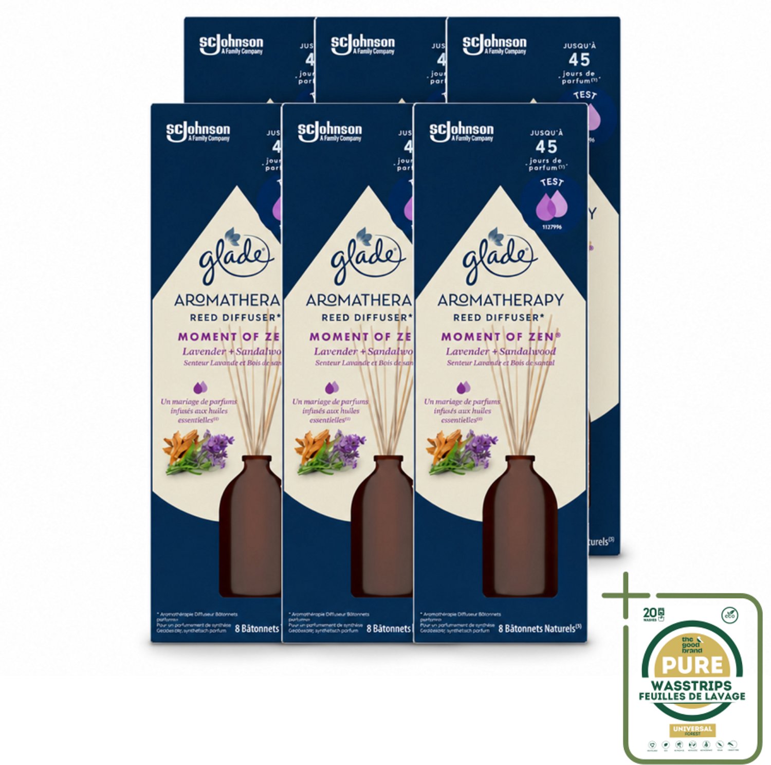 6 x Glade - Geurstokjes Moment van Zen - Aromatherapie Geurverspreiding - 80 ml - Wasstrips - Aromatherapie - Geurstokjes - Lavendel - Sandelhout - Geurverspreiding