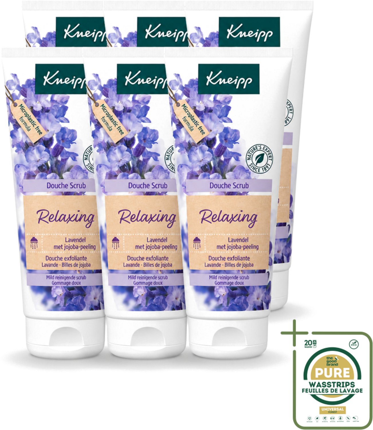 6 x Kneipp - Douche scrub - Relaxing - Lavendel - Bloemige geur - 200 ml - Wasstrips - Douche Scrub - Huidpeel - Ontspanning - Lavendel - Huidverzorging
