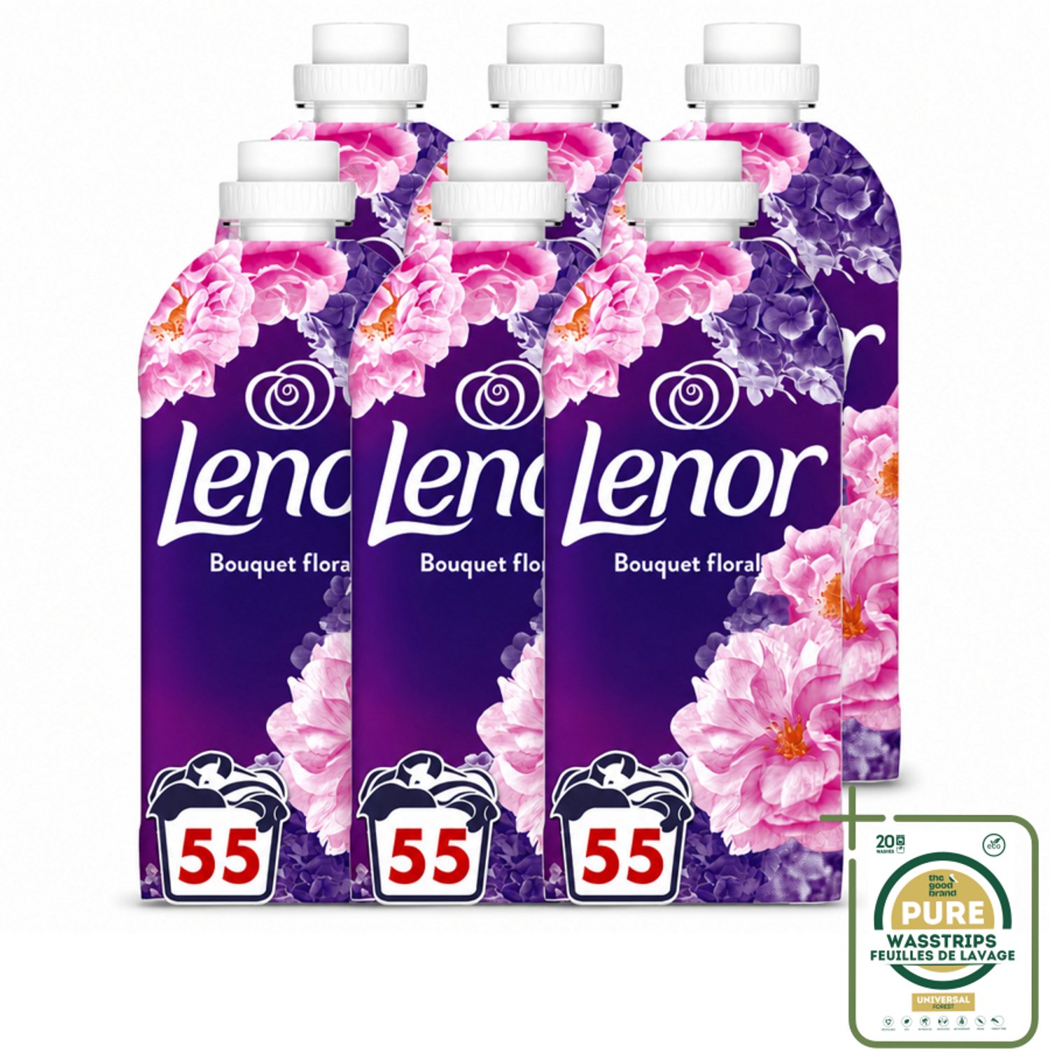 6 x Lenor - Wasverzachter - Bloemenboeket - Fris & Zacht - 55 Wasbeurten - Wasstrips - Wasverzachter Bloemen - Wasverzachter Fris - Wasverzachter Ontspanning - Wasverzachter Bloemige Geur - Wasverzachter Saffraan