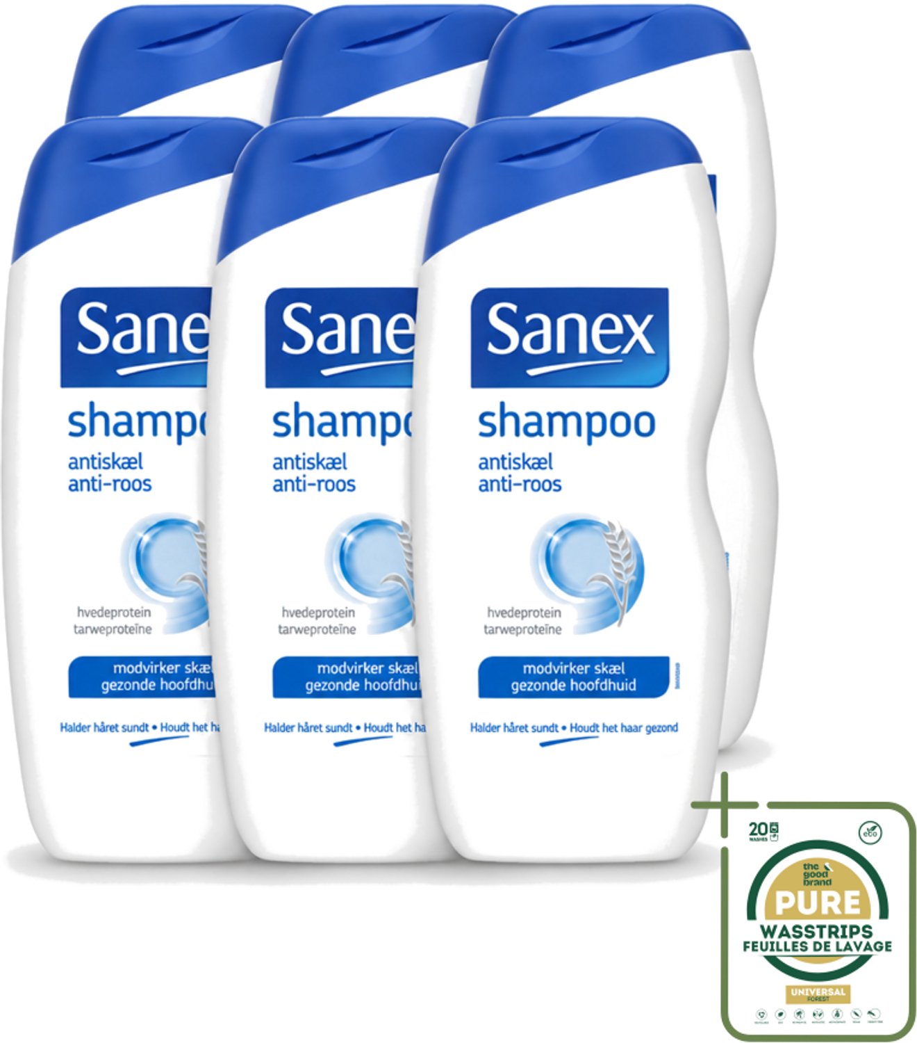 6 x Sanex - Shampoo - Anti-Roos - Tegen Schilfers - 250 ml - Wasstrips - Anti-roos Shampoo - Schilfers Shampoo - Kalmerende Shampoo - Hoofdhuid Verzorging - Schilfers Bestrijding