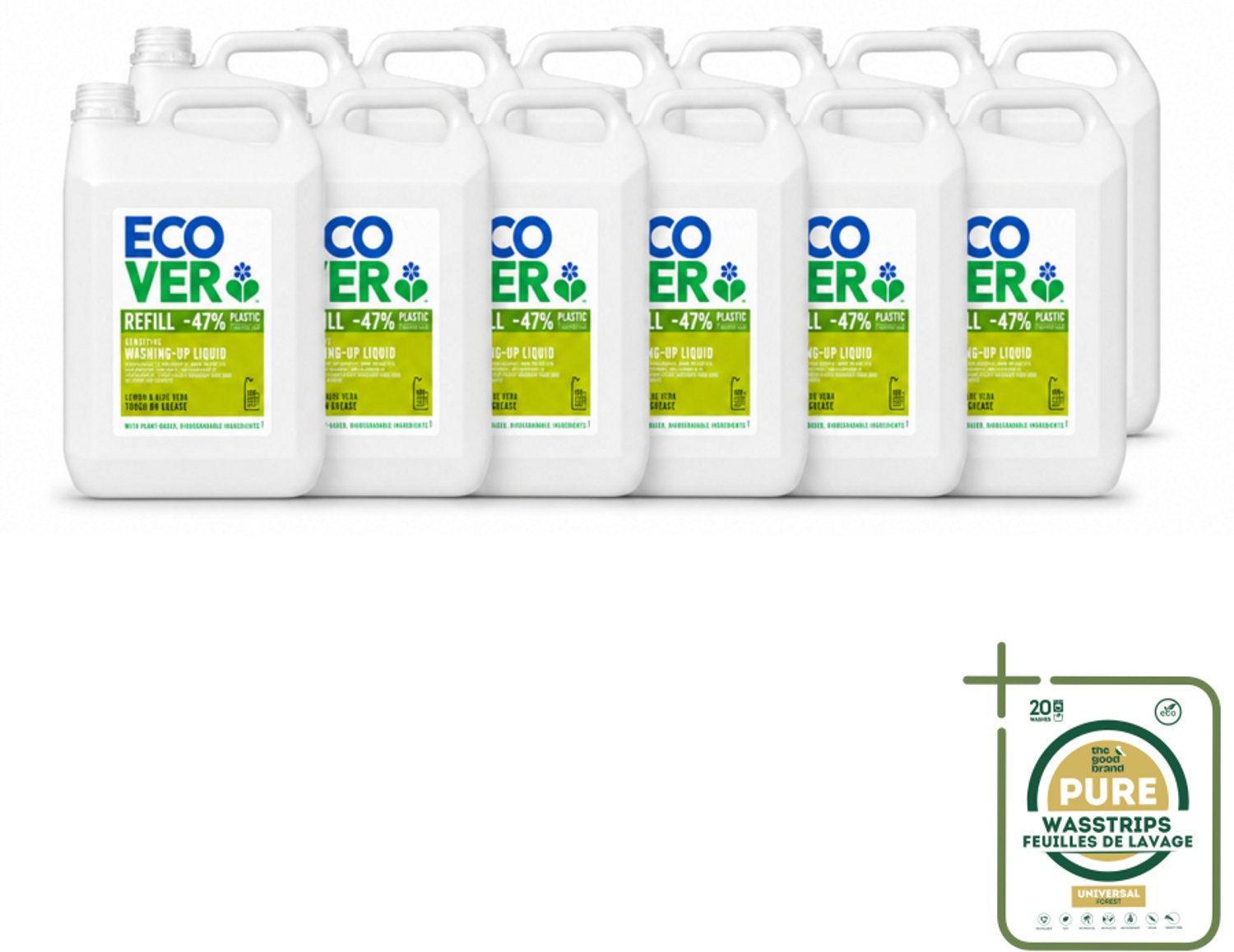 12 x Ecover - Afwasmiddel - Citroen & Aloë Vera - 5 liter - Ecover Afwasmiddel - Plantaardig Afwasmiddel - Afwasmiddel Citroen Aloë Vera - Duurzame Afwas - Afwas Zonder Plastic