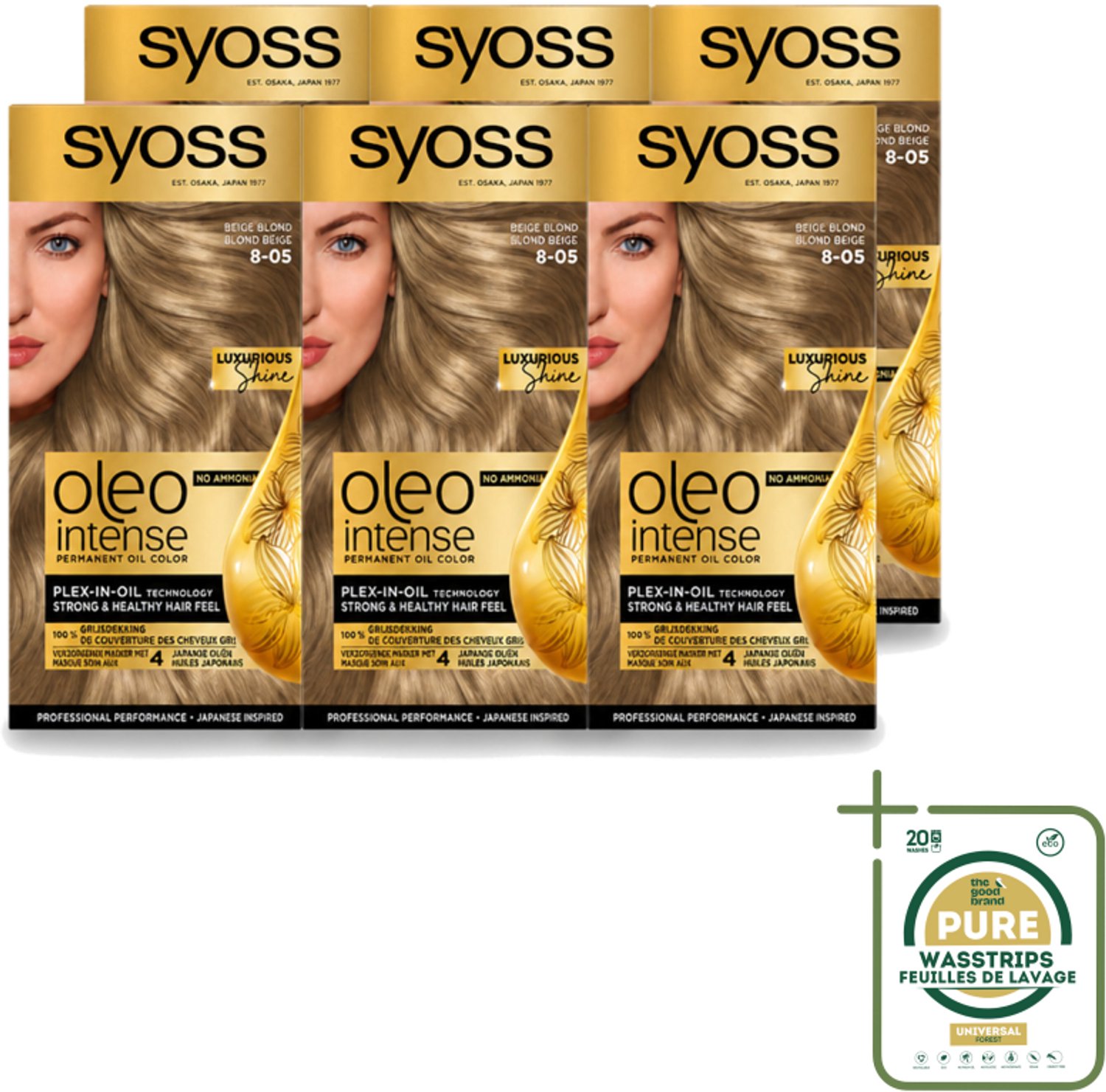 6 x SYOSS - Oleo Intense 8-05 Beige Blond - Haarverf - Zonder Ammoniak - Grijsdekking - Langdurige Kleur - Wasstrips - Haarverf - Haarkleur - Grijsdekking - Zonder Ammoniak - Olieformule