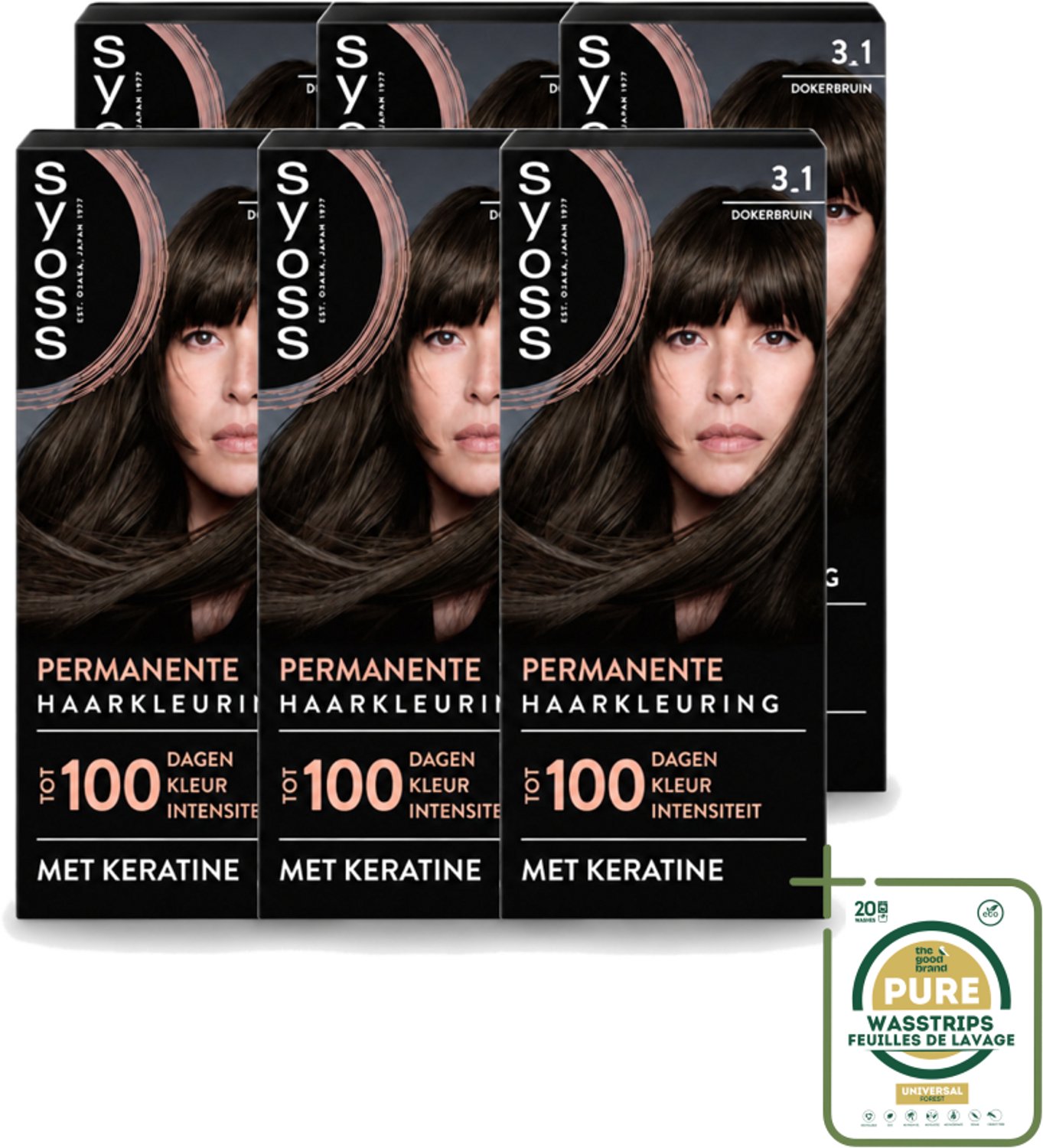 6 x SYOSS - Permanent Coloration 3-1 - Haarverf - Permanente Haarkleuring - Donkerbruin - Grijsdekking - Wasstrips - Haarkleur - Permanent Haarkleuring - Grijsdekking - Donkerbruin - Keratine-formule