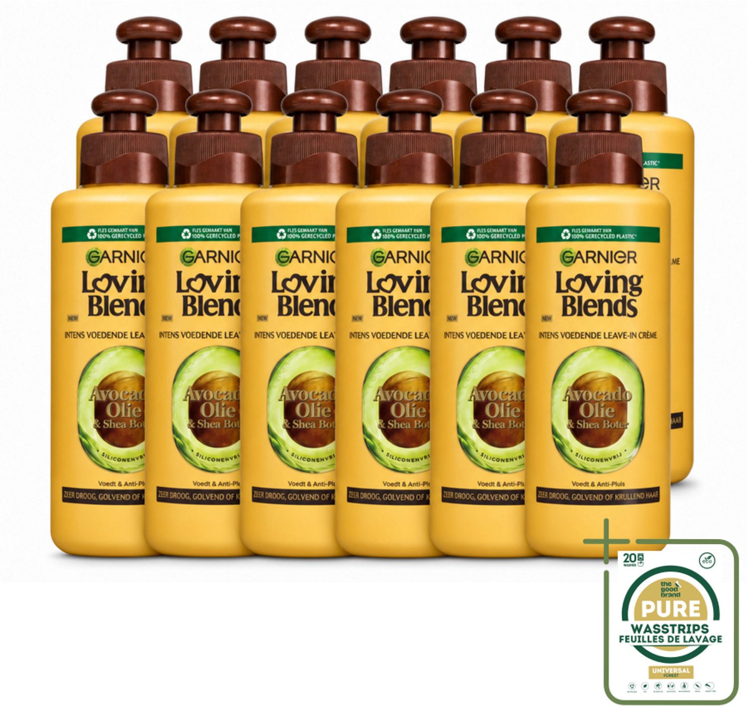 12 x Garnier - Loving Blends - Leave-In Crème - Avocado Olie & Shea Boter - Zeer Droog & Pluizig Haar - 200 ml - Wasstrips - Haarcrème - Avocado Olie - Karitéboter - Droog Haar - Pluizig Haar