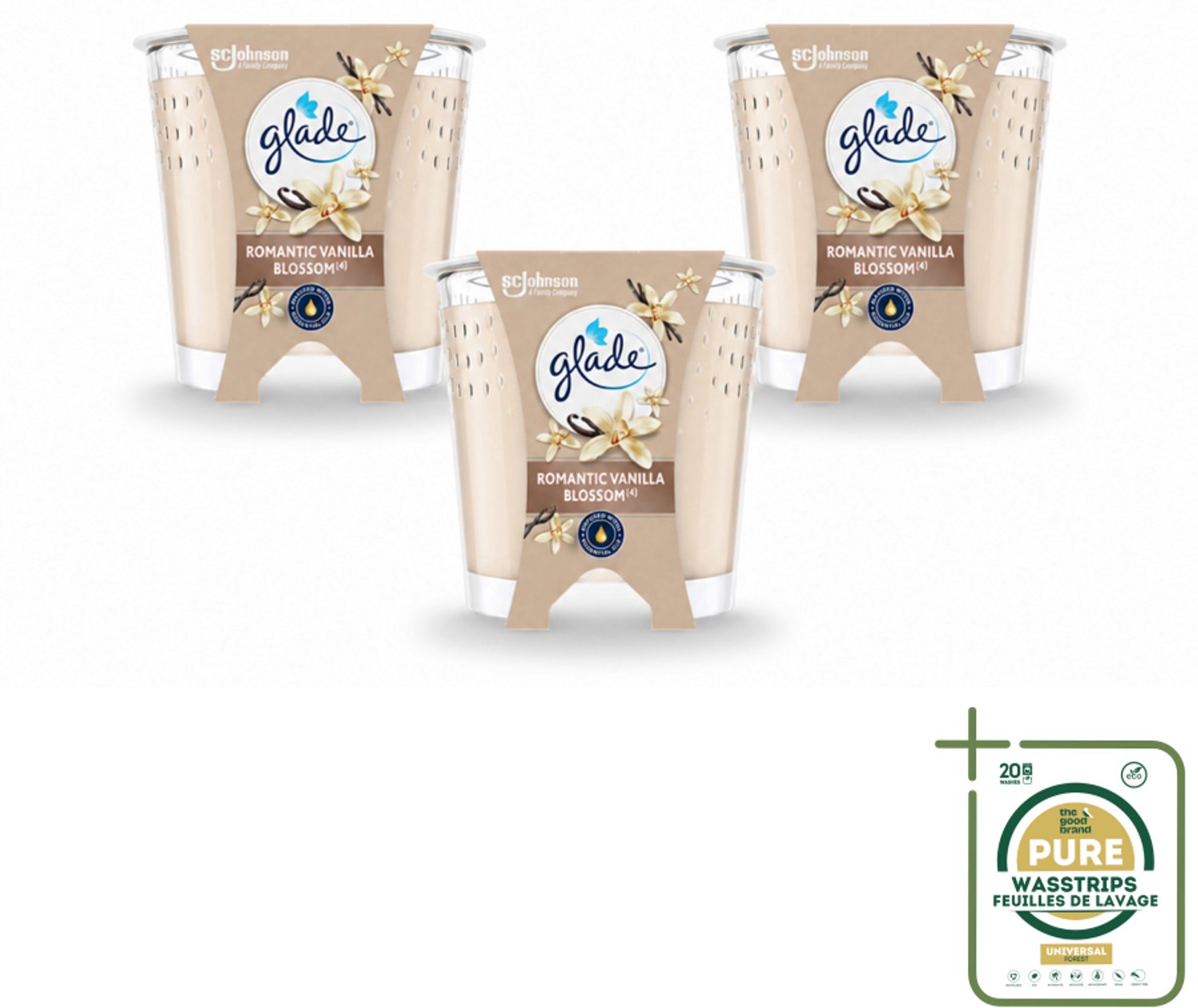 3 x Glade - Geurkaars Romantic Vanillebloesem - 100% Raapzaadwas & Vegan - 112 g - Wasstrips - Geurkaars - Geur - Kaars - Vegan - Duurzaam