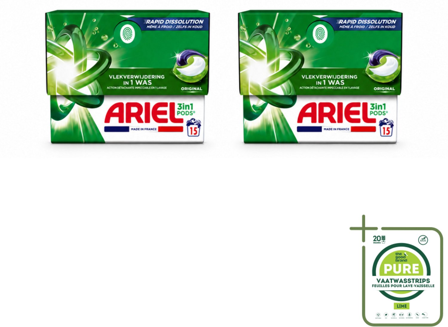 2 x Ariel - 3in1 Wasmiddel Pods - Original - 15 Pods - Grootverpakking - Vaatwasstrips - Wasmiddel Pod - Wasmiddel Voor Koude Was - 3 In 1 Wasmiddel - Wasmiddel Voor Vlekken - Wasmiddel Voor Kleding