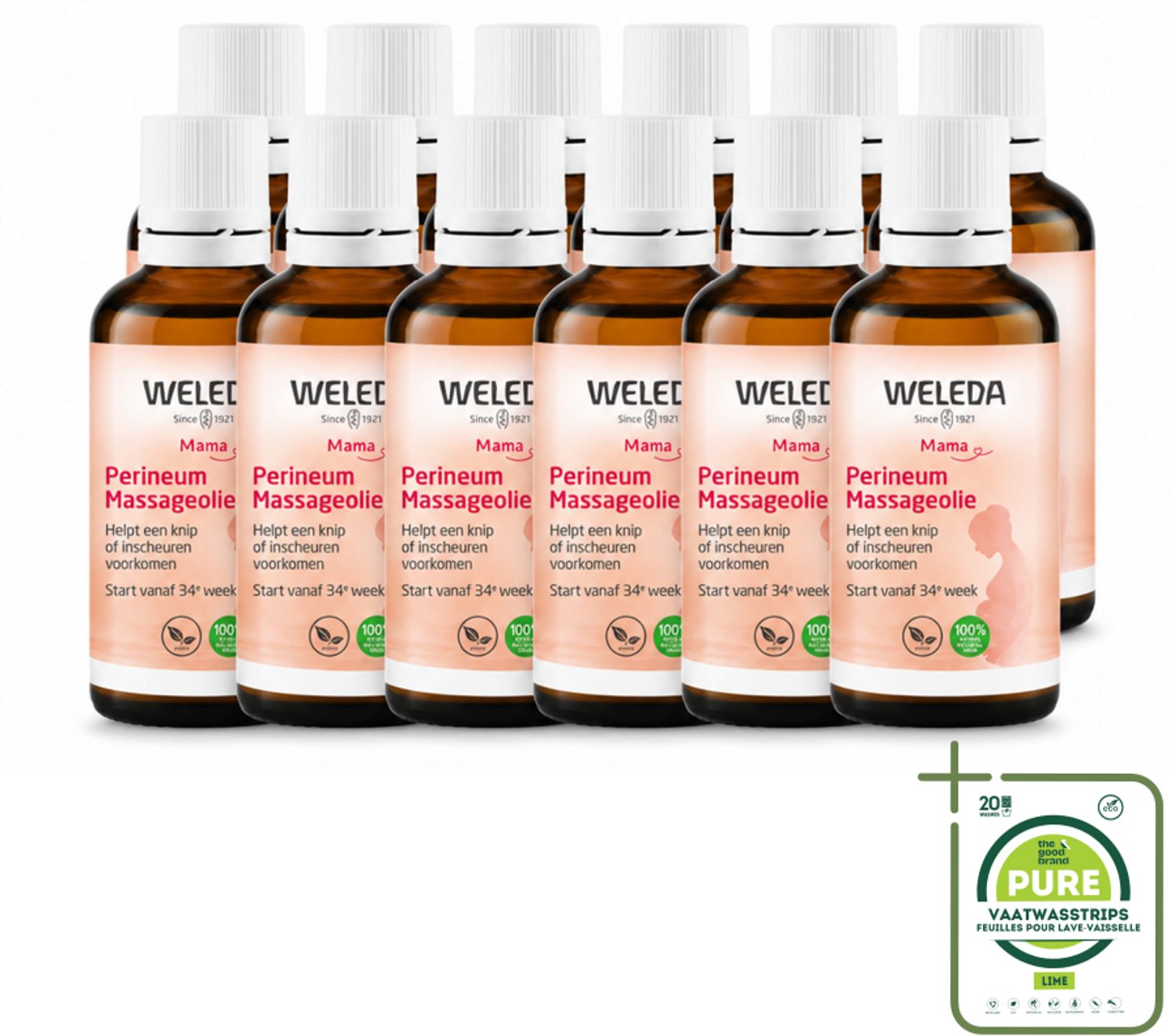 12 x WELEDA - Perineum massageolie - Mama & Baby - 50 ml - Grootverpakking - Vaatwasstrips - Perineum Massageolie - Zwangerschap - Bevalling - Huidelasticiteit - Natuurlijke Bevalling