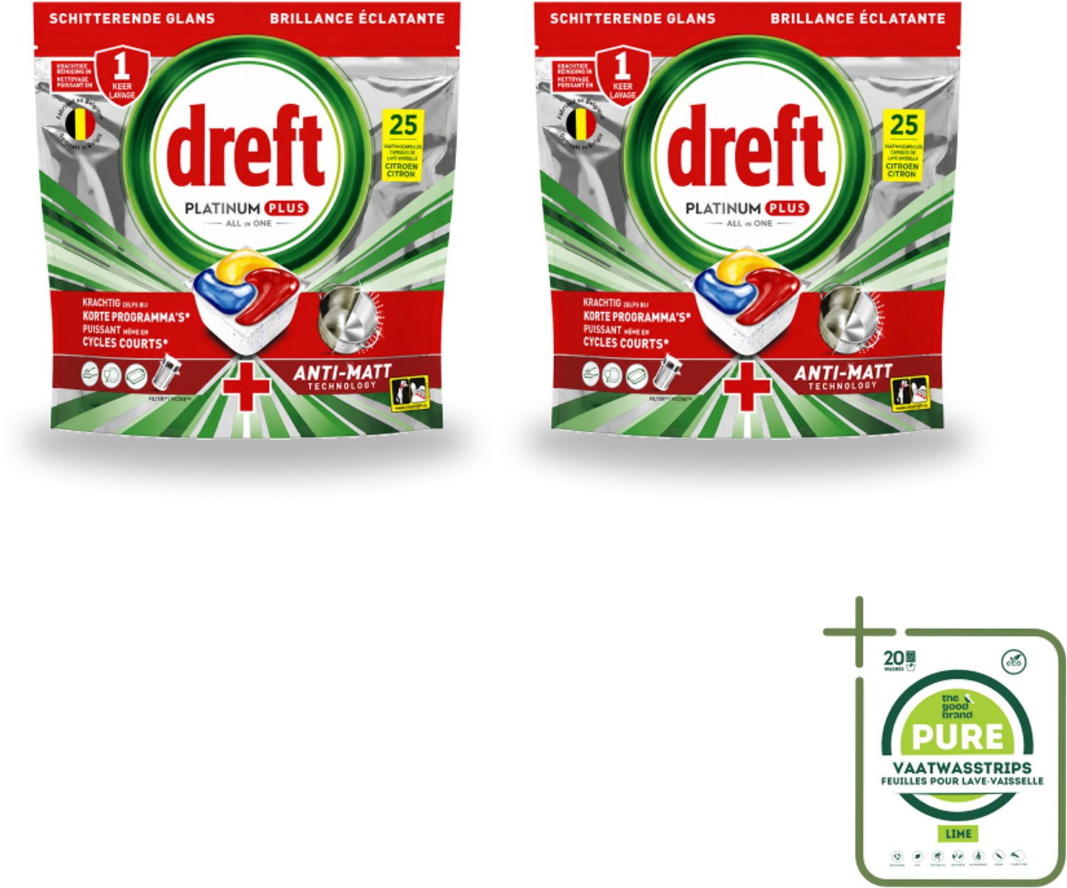 2 x Dreft - Vaatwastabletten - Platinum Plus All-in-One Citroen - Frisse geur - 25 Tabletten - Grootverpakking - Vaatwasmachine - Vaat Reinigen - Glans Herstellen - Anti-dofheid - Vaat Glans