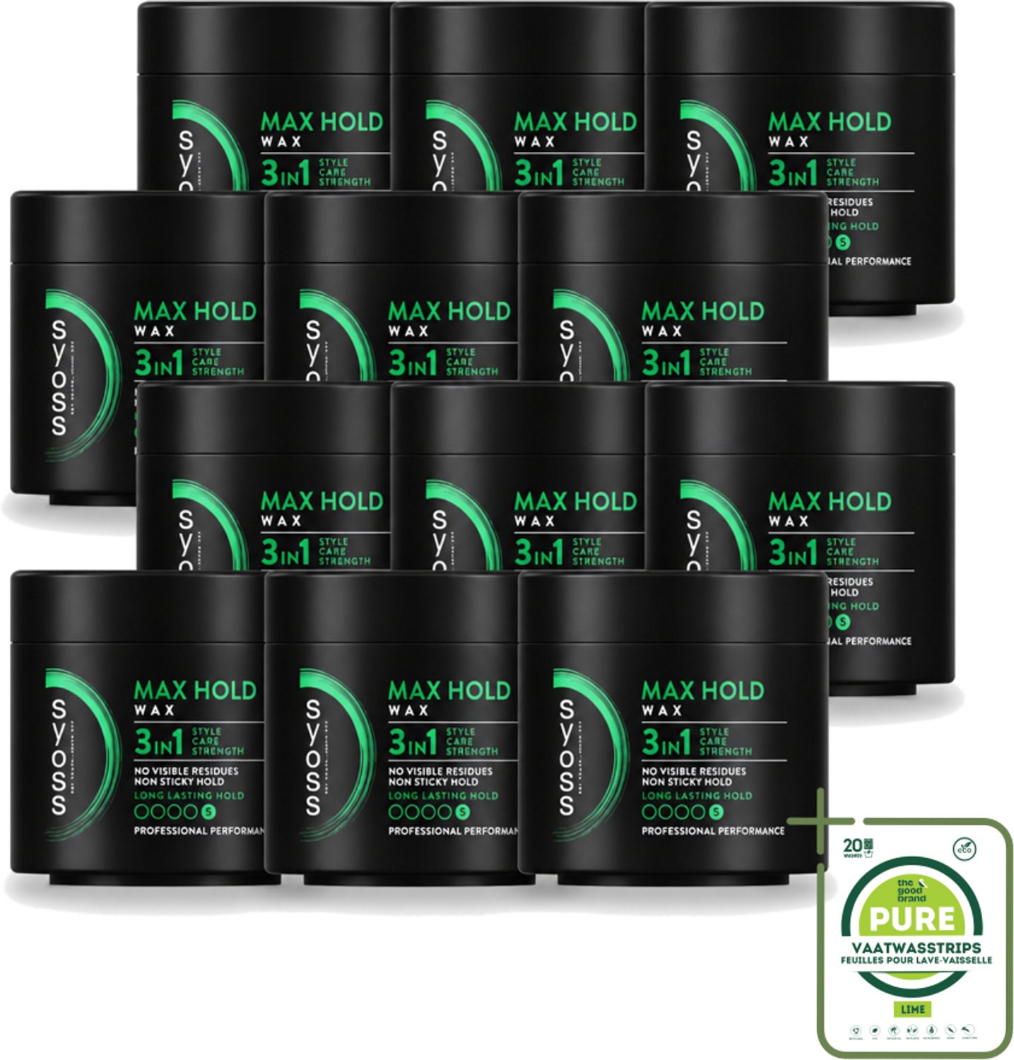 12 x SYOSS - Max Hold Haarwax - Verzorging - Langdurige Styling - 150ml - Grootverpakking - Vaatwasstrips - Haarkleur - Haartypen - Haartypen - Haartypen - Haartypen