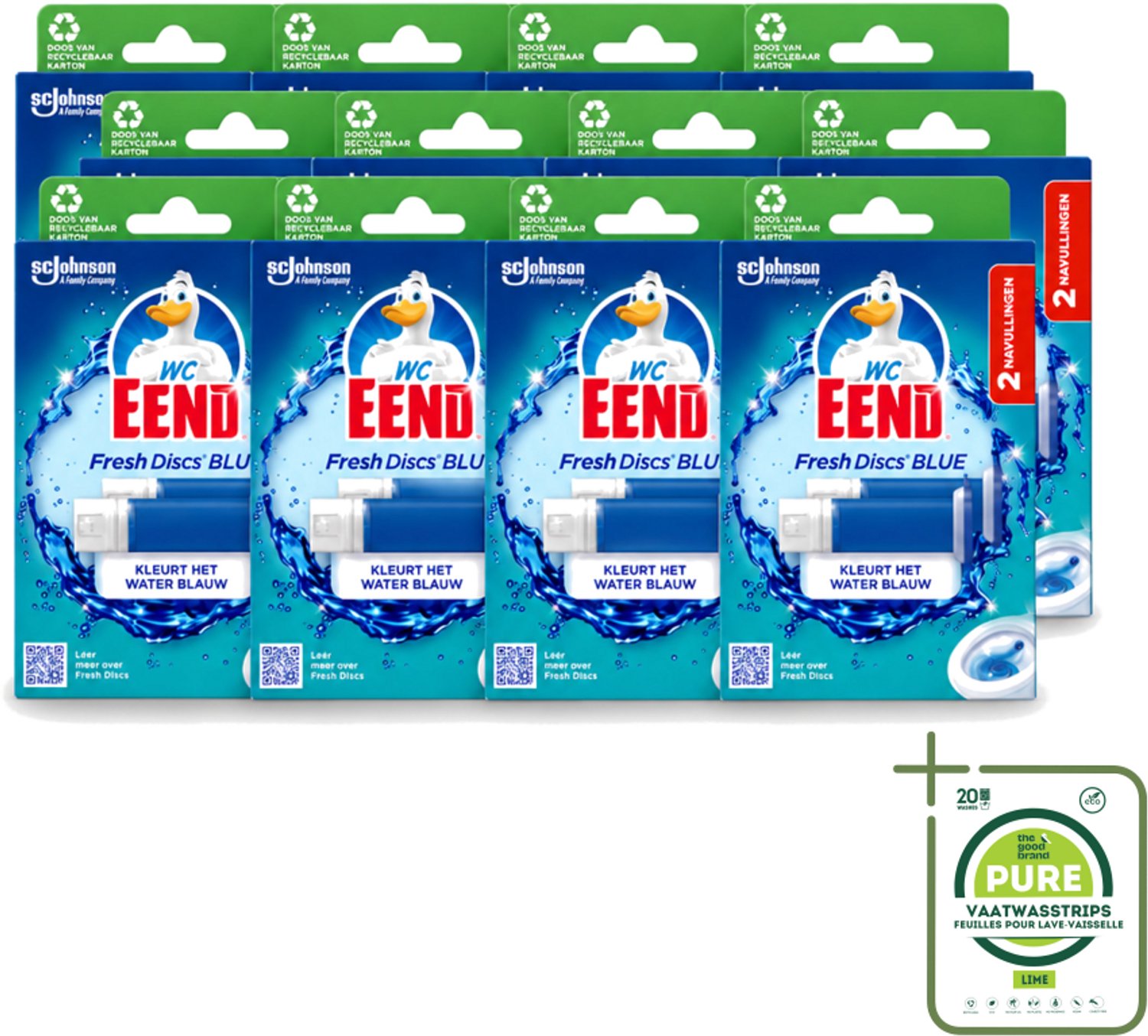 12 x WC Eend - Fresh Discs Coloring Blue - Duo Navulling - Kleurt Water Blauw & Verfrist - 72 ml - Grootverpakking - Vaatwasstrips - Toiletgel - Toiletverzorging - Toilet Reinigen - Toilet Hygiëne - Toilet Frisheid