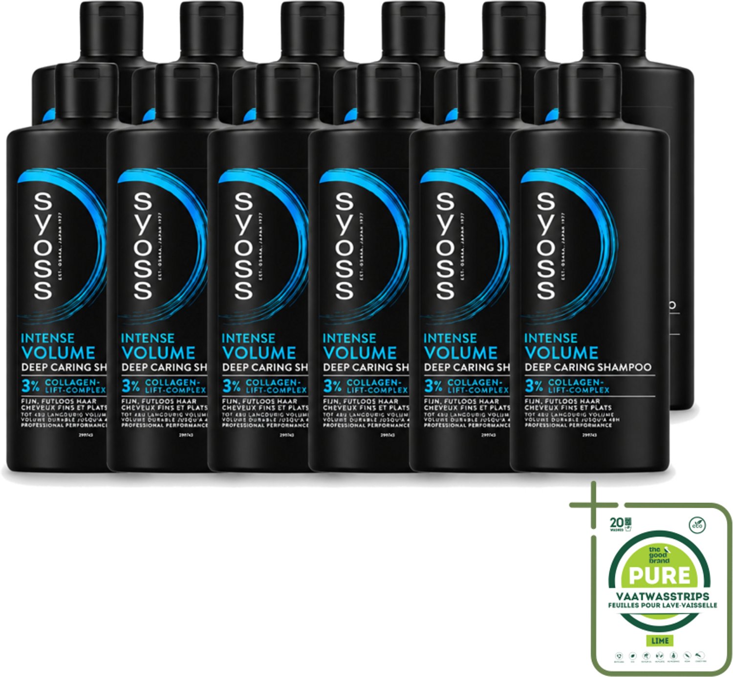 12 x SYOSS - Volume 440 ml - Shampoo - Voor Volumeboost - 440ml - Grootverpakking - Vaatwasstrips - Volume Shampoo - Volume Boost - Fijn Haar - Futloos Haar - Natuurlijk Volume