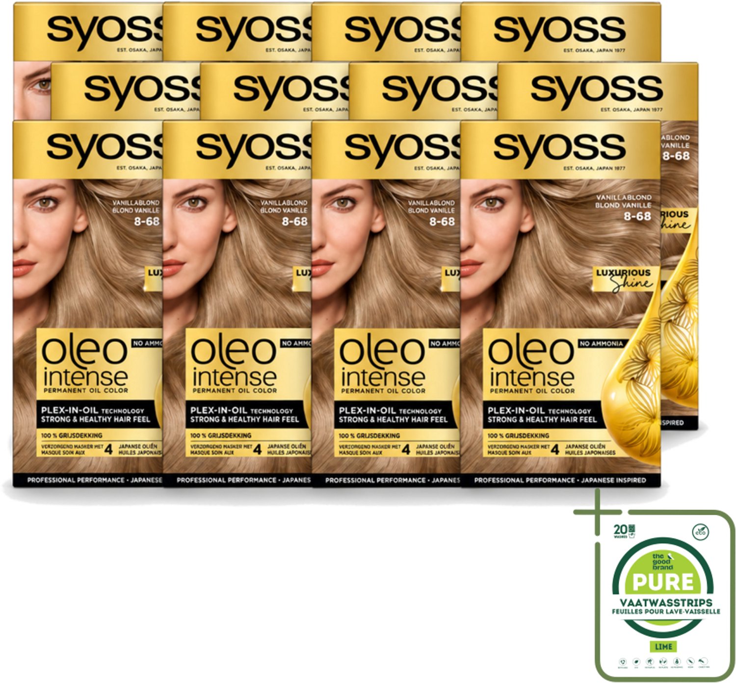 12 x SYOSS - Oleo Intense 8-68 Vanillablond - Haarverf - Zonder Ammoniak - Grijsdekking - Langdurige Kleur - Grootverpakking - Vaatwasstrips - Haarverf - Haarkleur - Grijsdekking - Haarverzorging - Haarverf Zonder Ammoniak