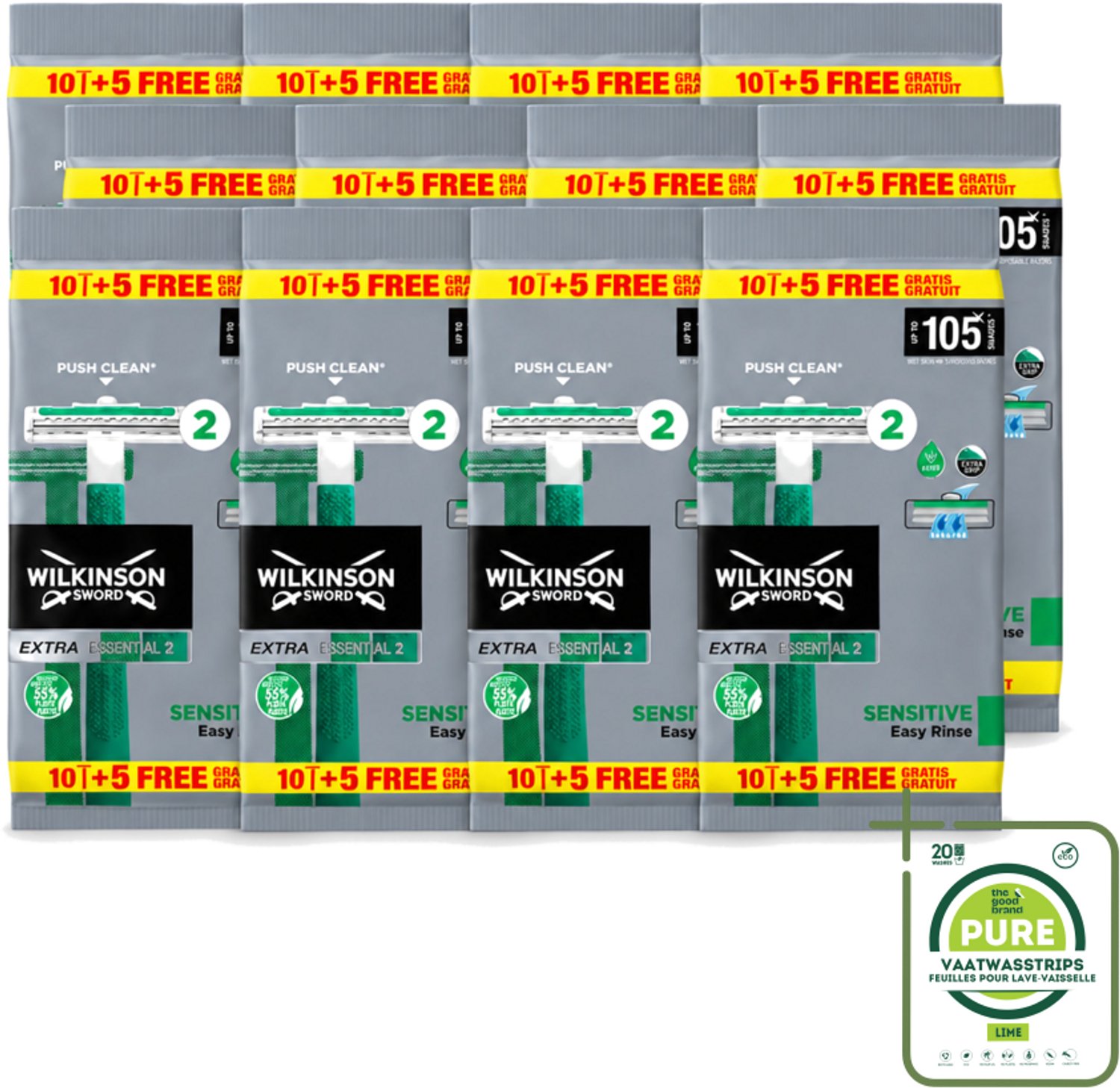 12 x Wilkinson - Wegwerpscheermesjes - Extra Essential 2 Sensitive - Zacht - 15 mesjes - Grootverpakking - Wegwerpscheermesje - Scheermesje - Gevoelige Huid - Zachte Scheerervaring - Scheren