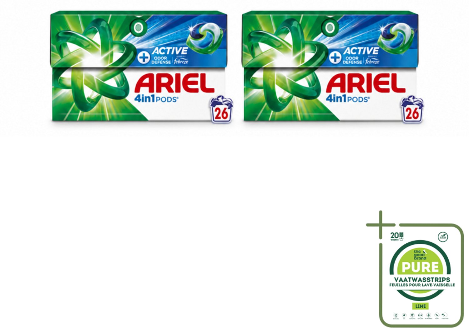 2 x Ariel - 4in1 Wasmiddel Pods - Actieve Geurbestrijding - 26 Pods - Grootverpakking - Vaatwasstrips - Wasmiddel Pod - Zweetgeur Bestrijding - Frisheid Kleding - Wasmiddel 4 In 1 - Geurverwijdering