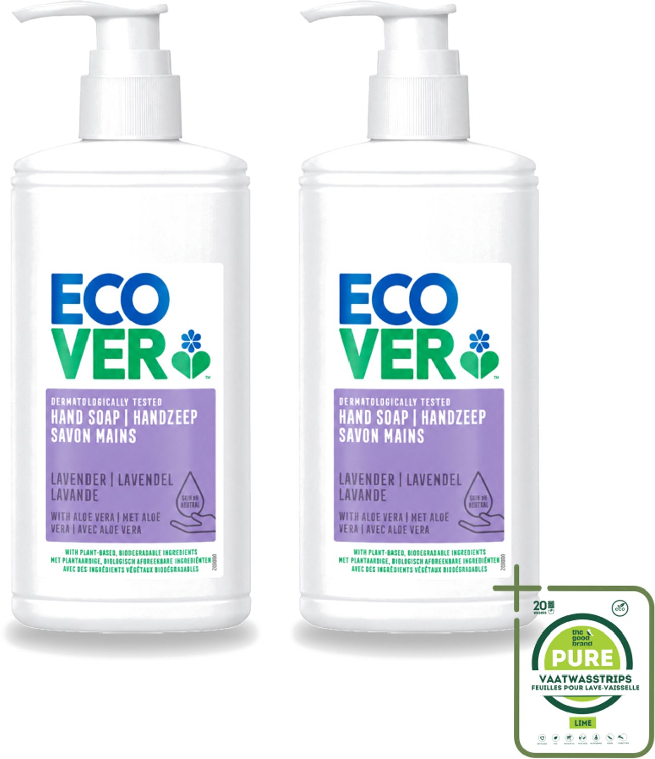 2 x Ecover - Handzeep - Lavendel & Aloë Vera - 250 ml - Grootverpakking - Vaatwasstrips - Handzeep - Natuurlijke Handzeep - Lavendel Handzeep - Aloë Vera Handzeep - Plantaardige Handzeep