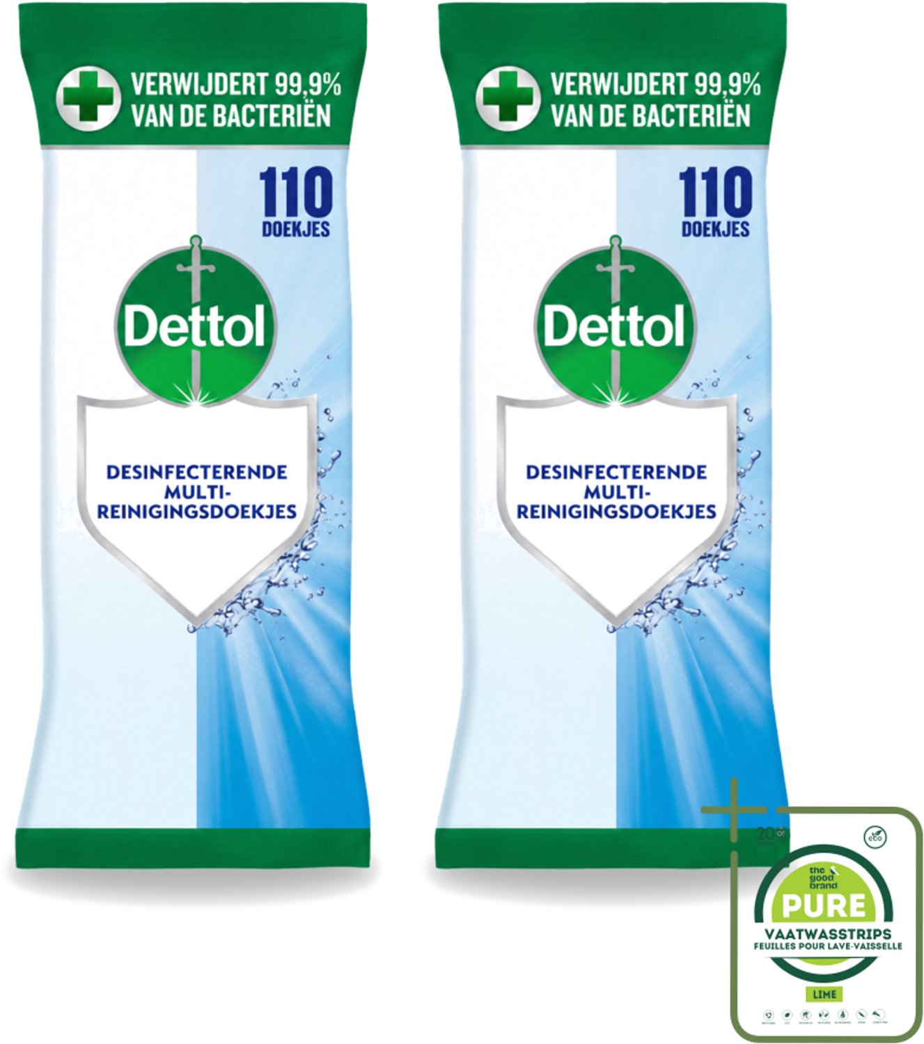 2 x Dettol - Reinigingsdoekjes - Extra Grootverpakking - Gezinshygiëne - 110 Doekjes - Grootverpakking - Hygiëne - Reinigingsdoekjes - Antibacteriële Doekjes - Desinfecteren - Keuken Reinigen