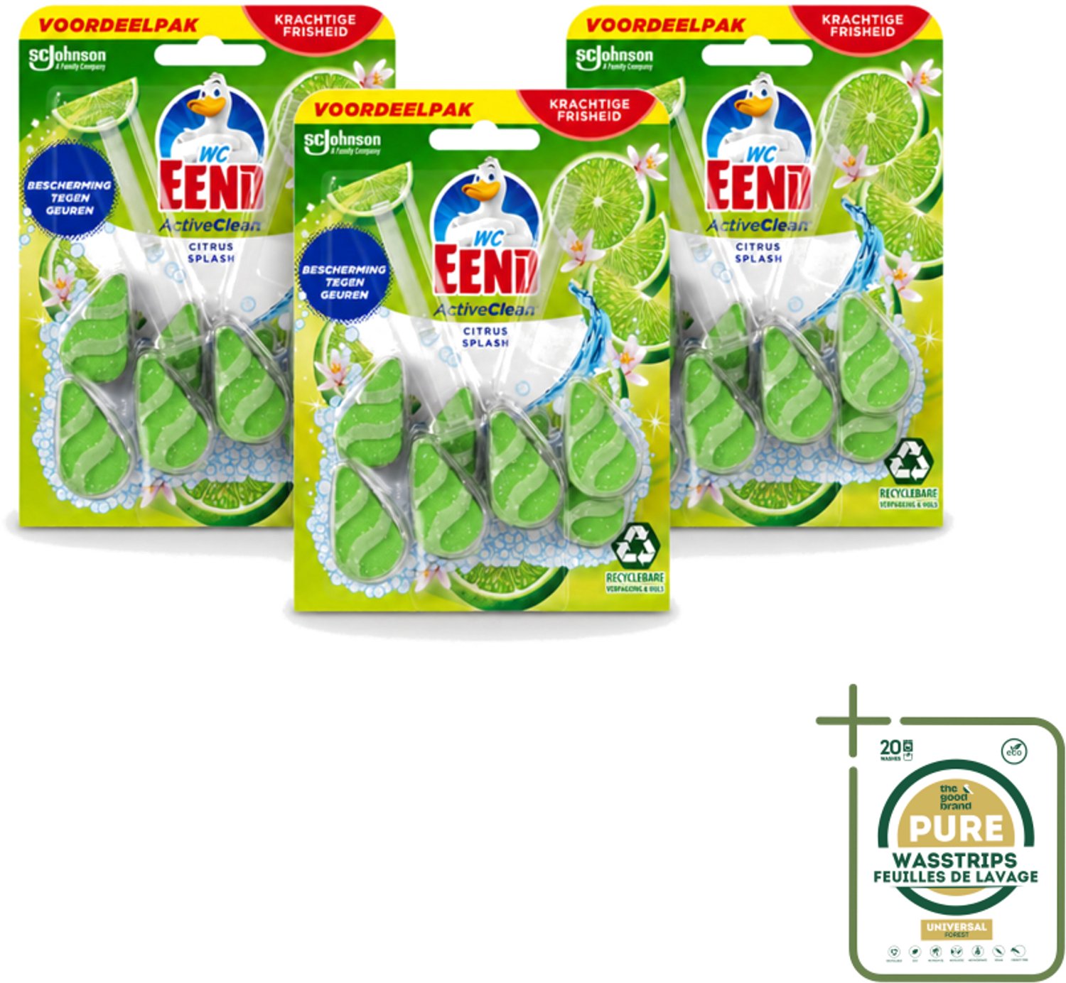 3 x WC Eend - Active Clean Citrus - Toiletblok Duopack - Krachtige Citrusgeur - 2 Toiletblokken - Wasstrips - Toiletblok - Reiniging Toilet - Citrusgeur Toilet - Schuim Toilet - Hygiëne Toilet