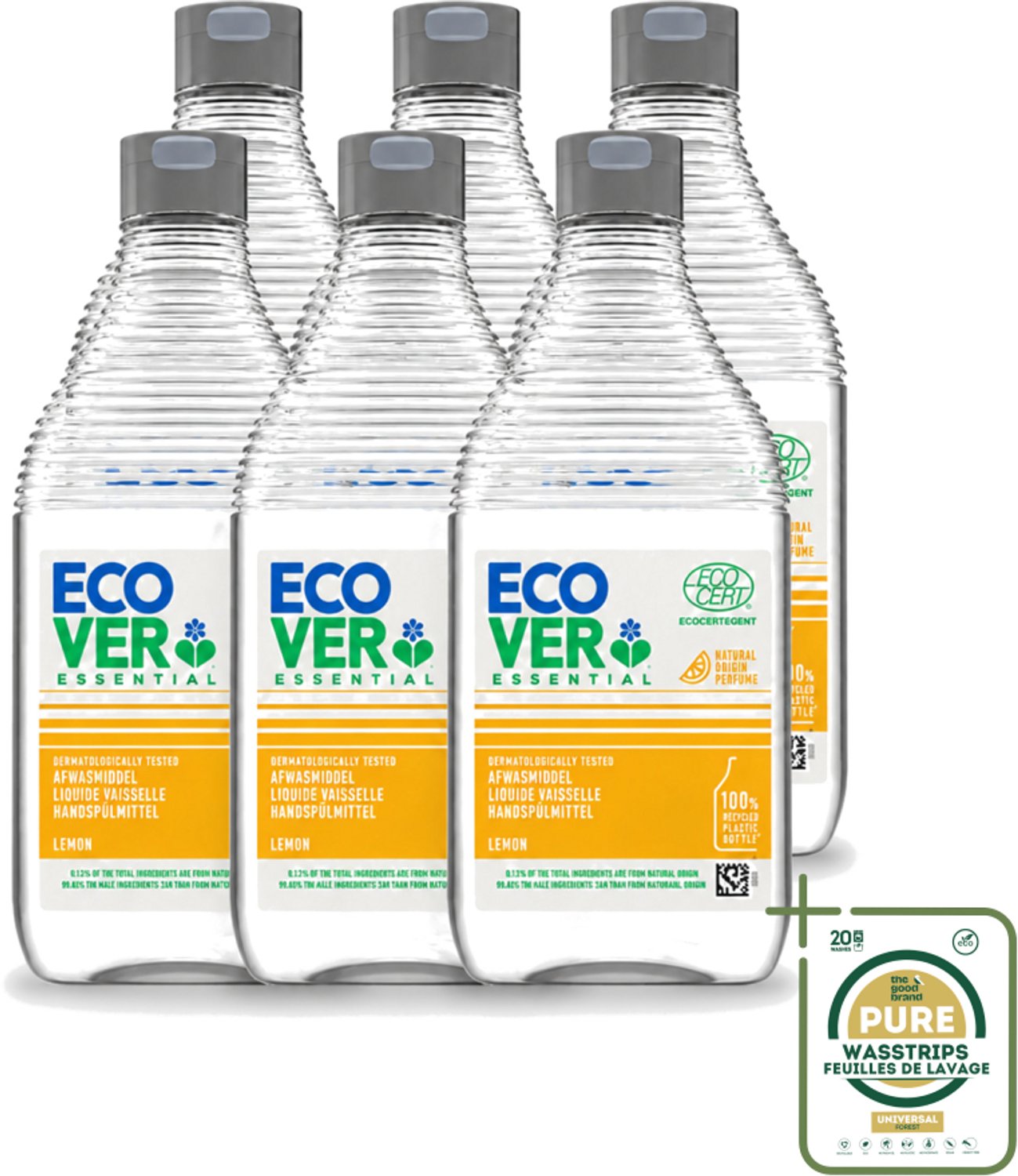 6 x Ecover - Afwasmiddel Essential - Citroen - 450 ml - Afwasmiddel Citroen - Plantaardig Afwasmiddel - Duurzaam Afwasmiddel - Ecologisch Afwasmiddel - Schone Vaat