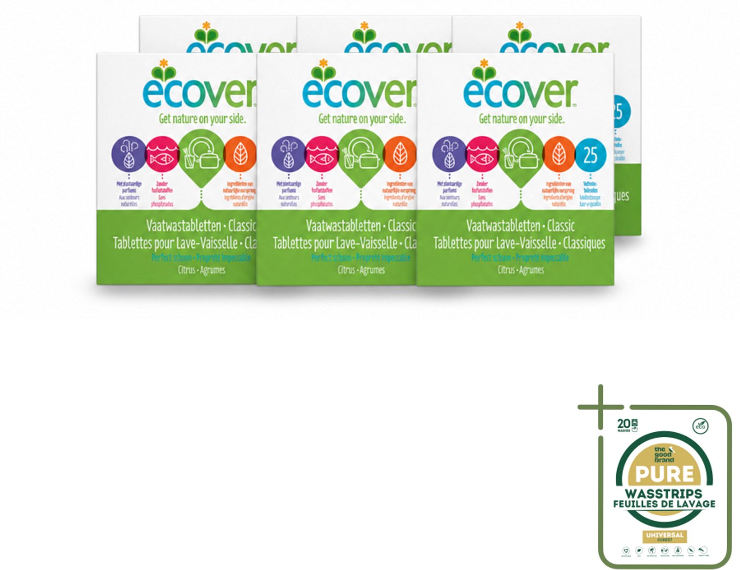 6 x Ecover - Vaatwastabletten Classic - 25 Tabs - Vaatwasmiddel - Vaatwastablet - Plantaardig Schoonmaken - Fosfaatvrij - Biologisch Afbreekbaar