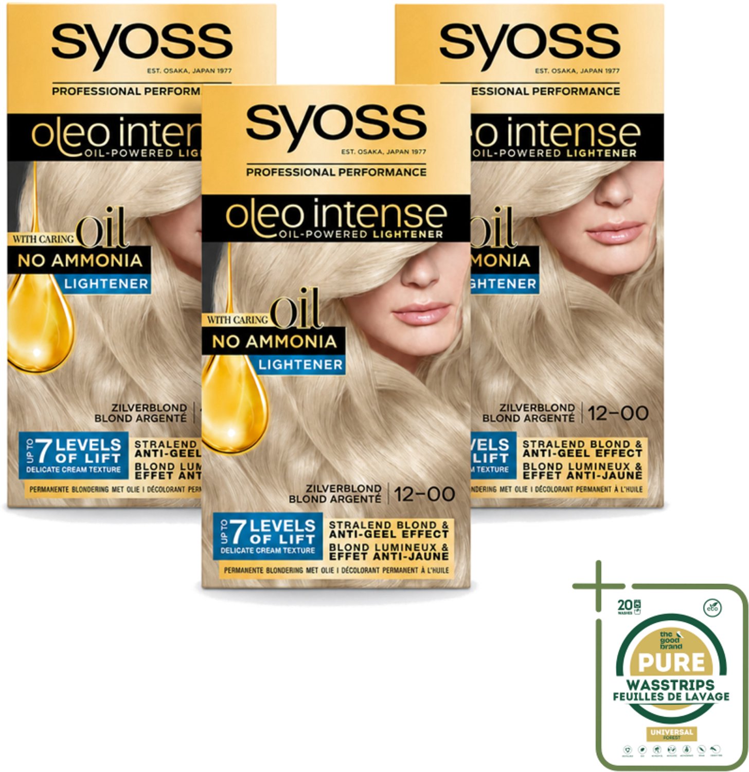 3 x SYOSS - Oleo Intense 12-00 - Haarverf - Permanente Haarkleuring - Zilverblond - Langdurige Kleur - Wasstrips - Zilverblond Haarverf - Permanente Haarkleuring - Ammoniakvrije Haarkleuring - Zilverblond Haar - Haarkleur