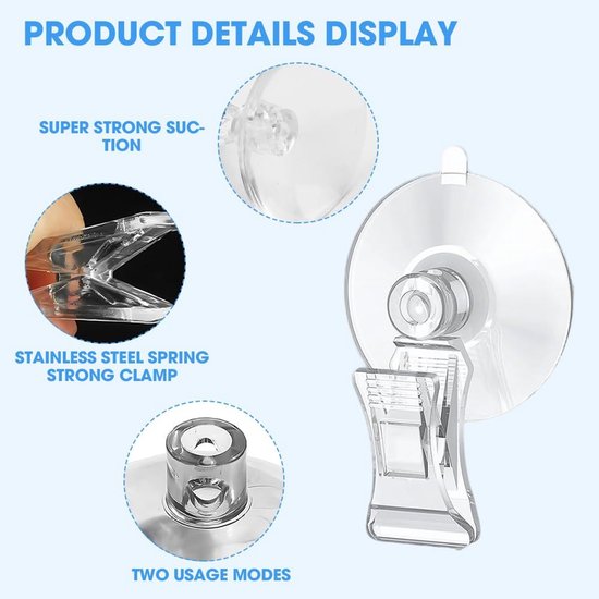 8 Stuks AquariumzuignapClips Transparante PVC-Aquariumzuignaphouders Onderwatervoederbakken voor Vissen Luchtpompaccessoires voor Aquaria Vissenbakken Thuis Ramen Glas — afbeelding 3
