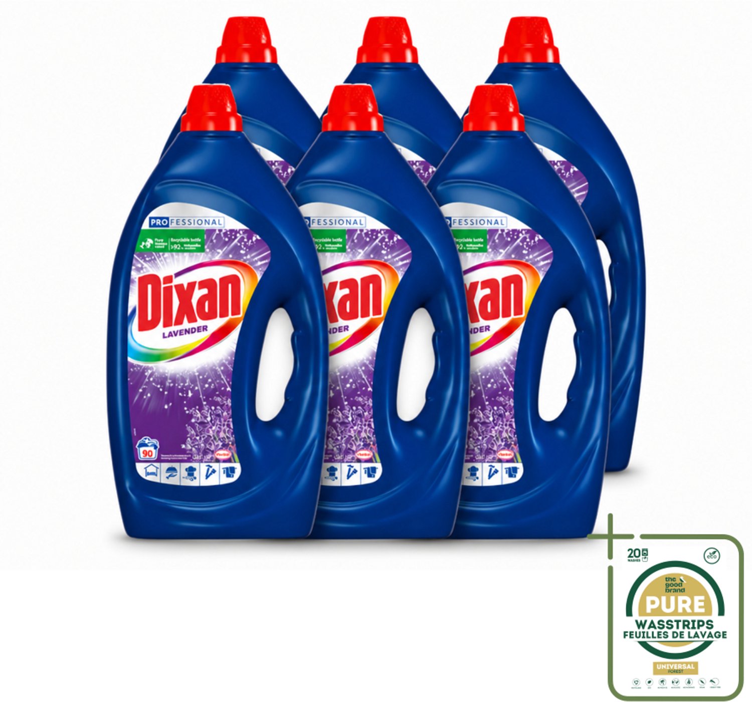 6 x Dixan - Vloeibaar wasmiddel - Fresh Lavender - Professional - 90 wasbeurten - Wasstrips - Wasmiddel - Fris Wasmiddel - Lavendel Wasmiddel - Professioneel Wasmiddel - Vloeibaar Wasmiddel