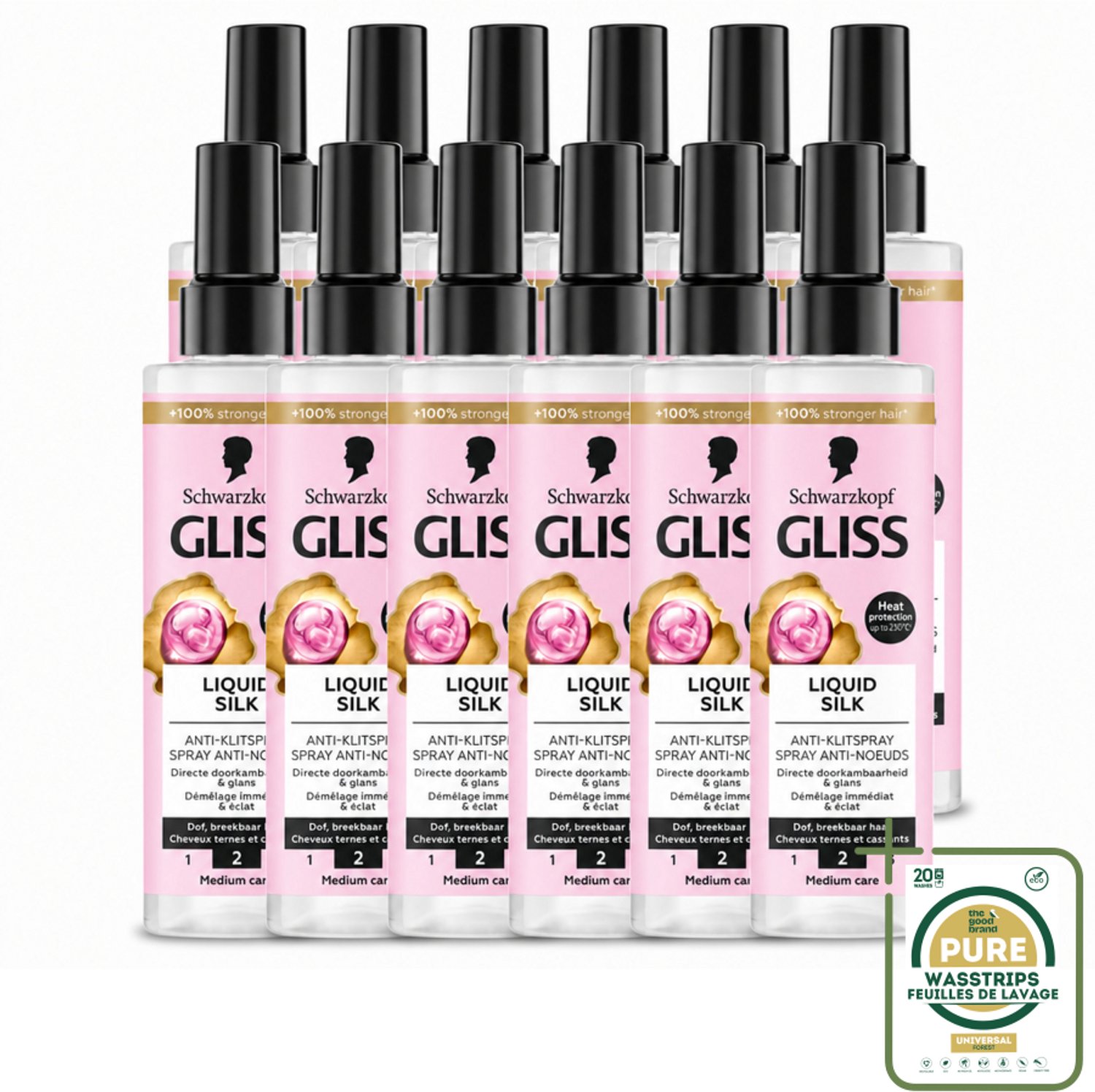 12 x Gliss - Anti-Klit Spray Liquid Silk Gloss voor Glanzend en Klitvrij Haar - 200 ml - Wasstrips - Haarspray - Ontwarren - Klitvrij Haar - Glanshaar - Doorkambaar Haar