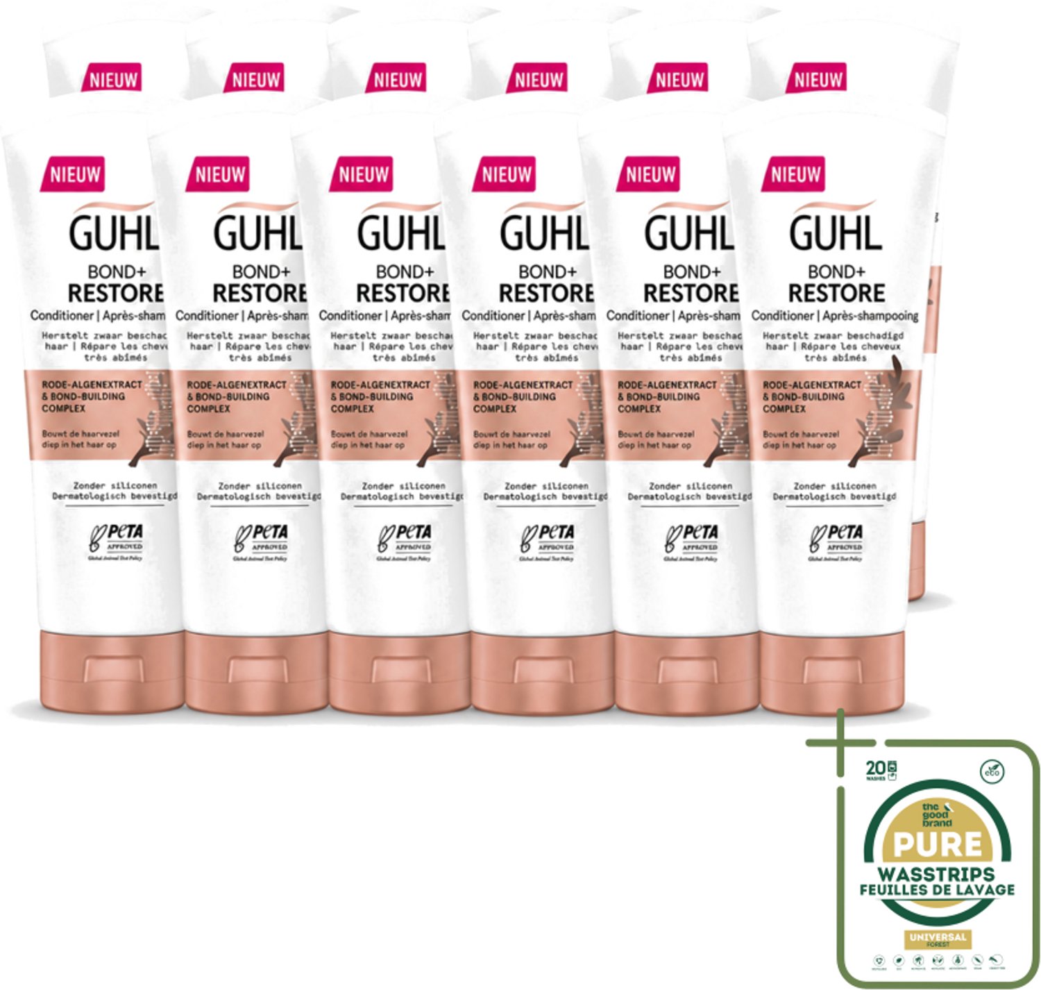12 x Guhl - Conditioner - Bond+ Restore - 200 ml - Wasstrips - Herstel Haar - Versterk Haar - Beschadigd Haar - Haarstructuur - Haarbruggen