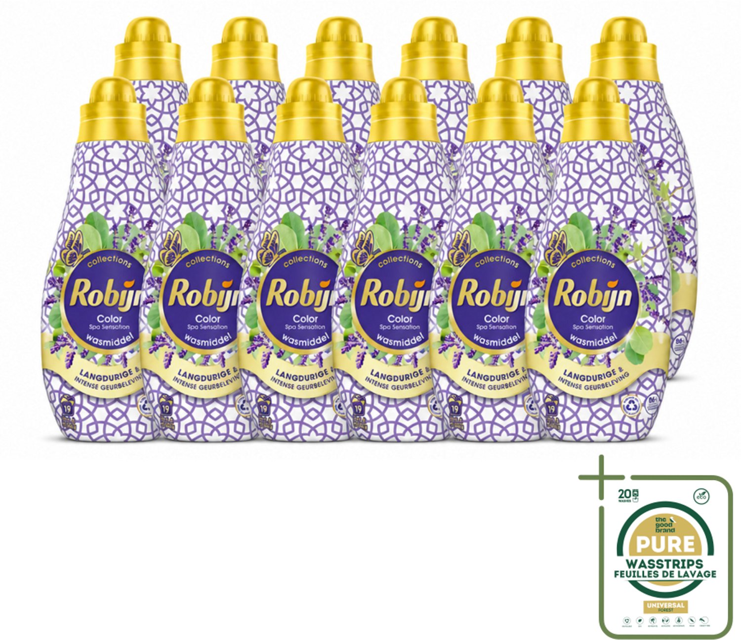 12 x Robijn - Klein & Krachtig Spa Sensation - Vloeibaar Wasmiddel - 19 Wasbeurten - 665 ml - Wasstrips - Vloeibaar Wasmiddel - Spa Geur - Geur Voor Gekleurde Was - Biologisch Afbreekbaar Wasmiddel - Kleurbehoud