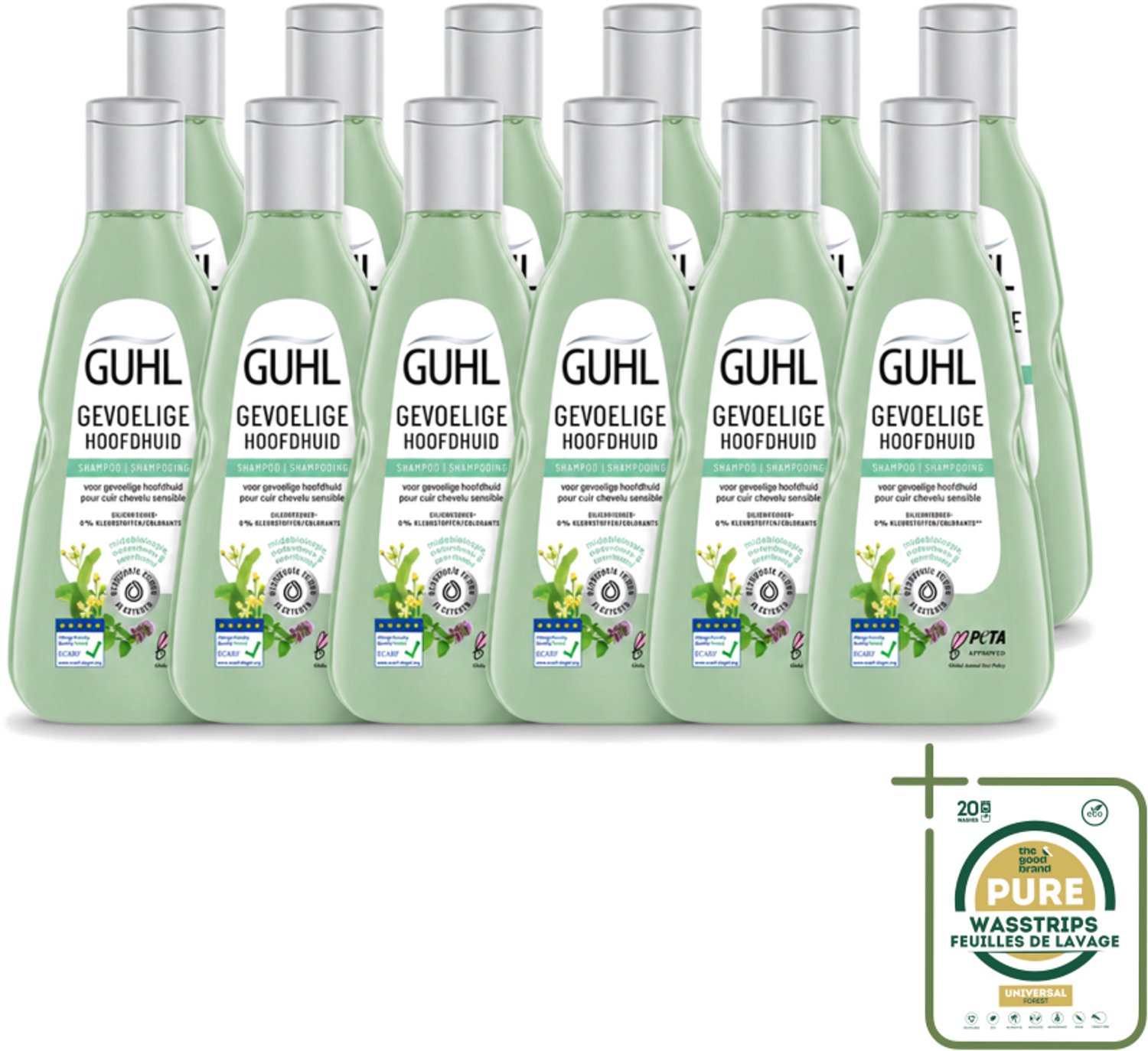 12 x Guhl - Shampoo - Gevoelige Hoofdhuid - 250 ml - Wasstrips - Gevoelige Hoofdhuid Shampoo - Kalmerende Shampoo - Hoofdhuid Verzorging - Droge Hoofdhuid - Jeuk Beheersen