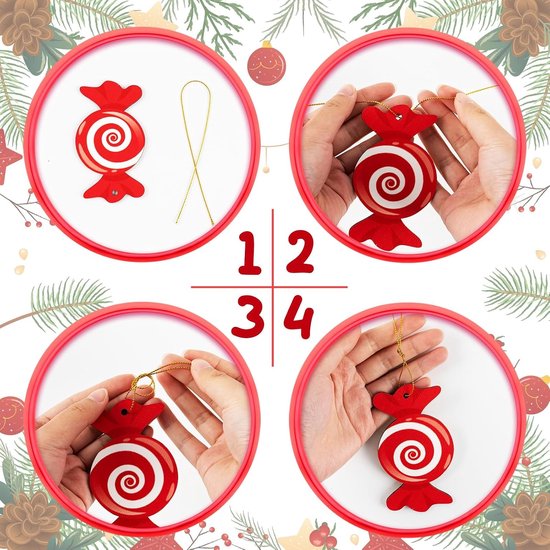 24 stuks houten kerstdecoratiehangers, kerstboomversiering, kerstsnoep, ornamenten, kleurrijke snoepdecoratie, voor kerstbomen, thuis en feestdecoratie — afbeelding 2
