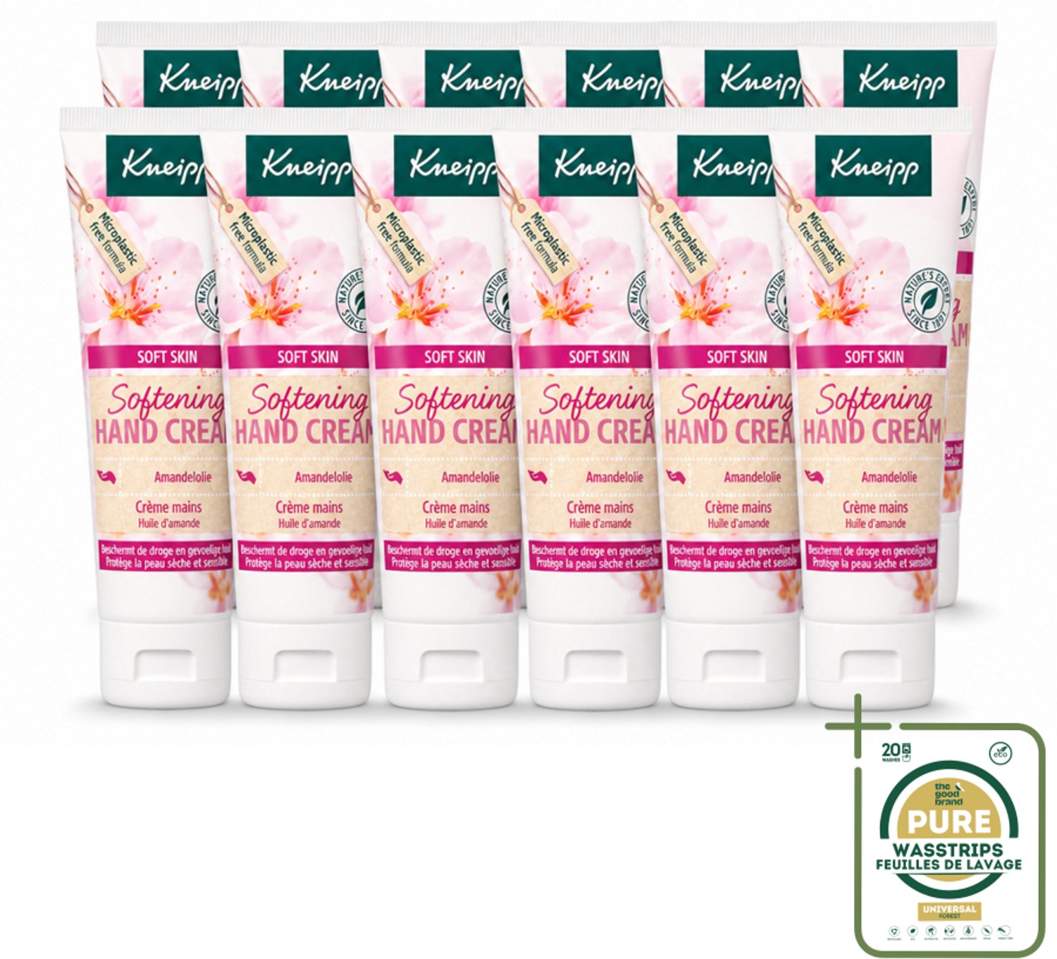 12 x Kneipp - Handcrème - Soft Skin - Amandelbloesem - 75 ml - Wasstrips - Handcrème - Droge Handen - Gevoelige Handen - Amandelolie - Sheabutter