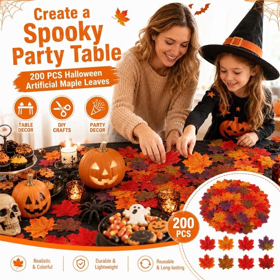 200 stuks kunstmatige esdoornbladeren, herfstbladeren, esdoornbladeren, imitatie, decoratie voor Halloween, bruiloft, klaslokaal en herfstthemafeesten — afbeelding 2