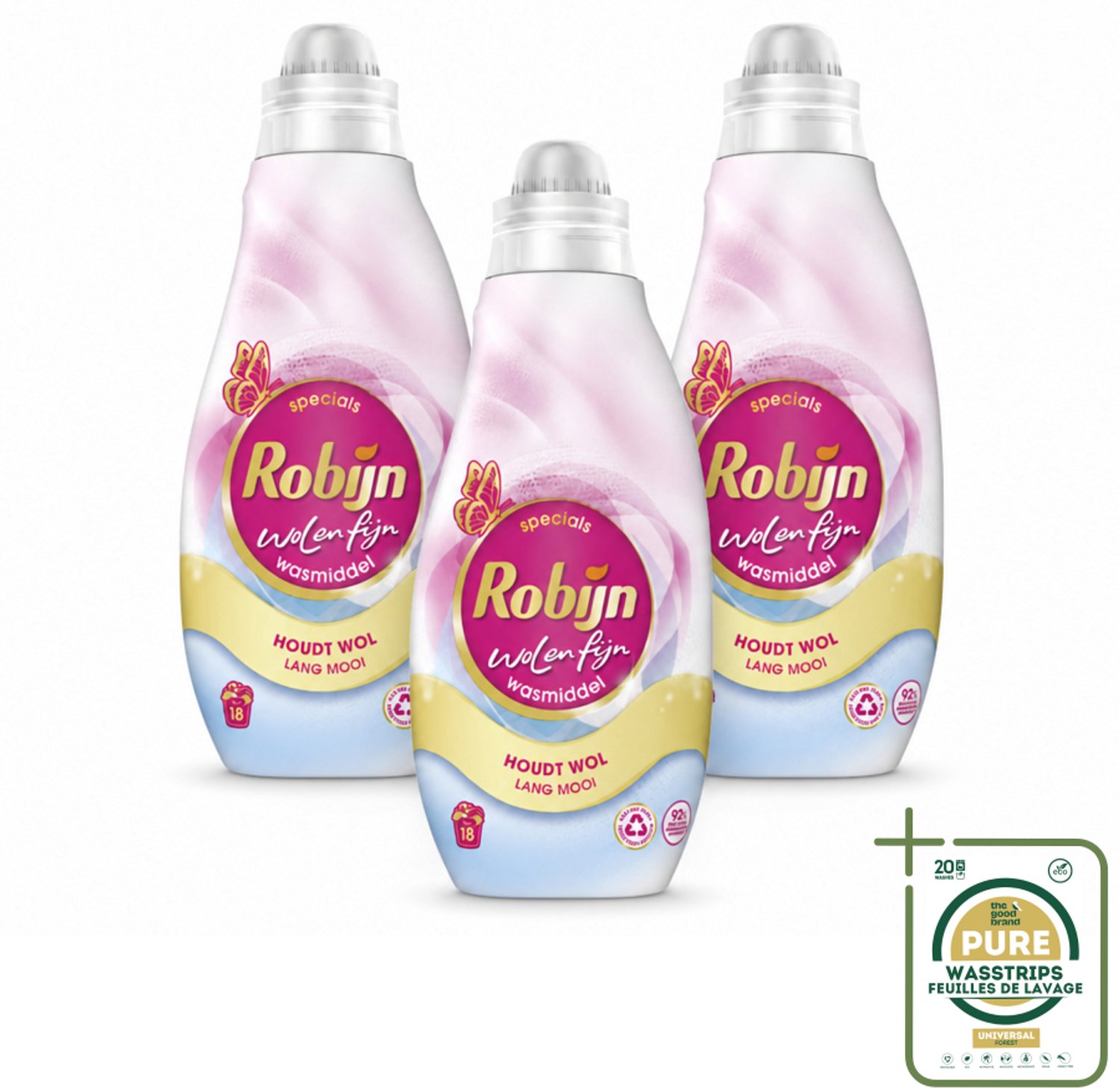 3 x Robijn Specials - Wol & Fijn - Vloeibaar Wasmiddel - 18 Wasbeurten - Wasstrips - Wasmiddel Wol En Zijde - Fijne Was Beschermers - Was Voor Delicate Stoffen - Biologisch Afbreekbaar Wasmiddel - Robijn Specials