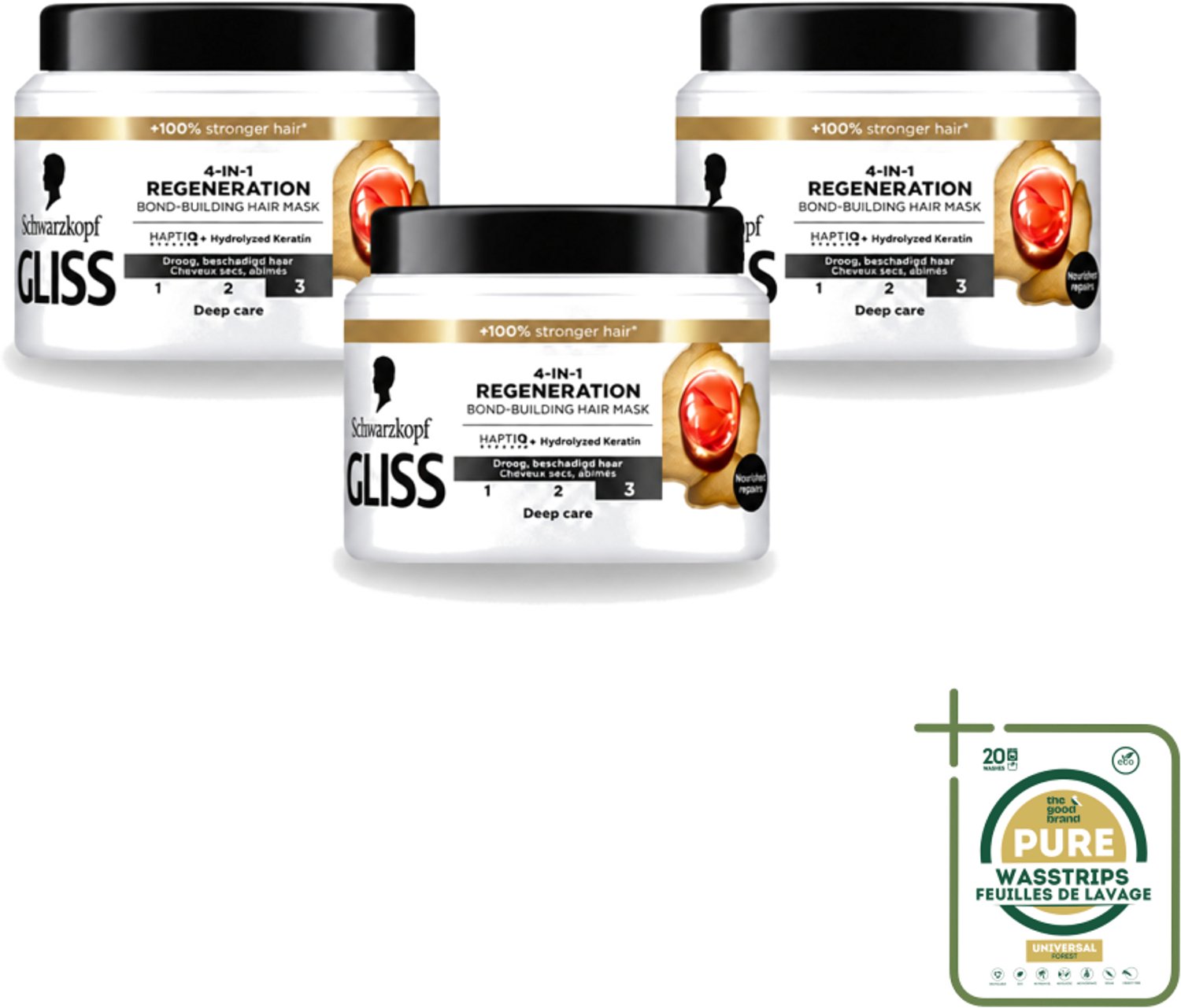 3 x Gliss - Haarmasker - 4in-1 Hair Mask - Voor Diep Herstel - 400 ml - Wasstrips - Haarmasker - Haarherstel - Haarvoeding - Beschadigd Haar - Glanzend Haar