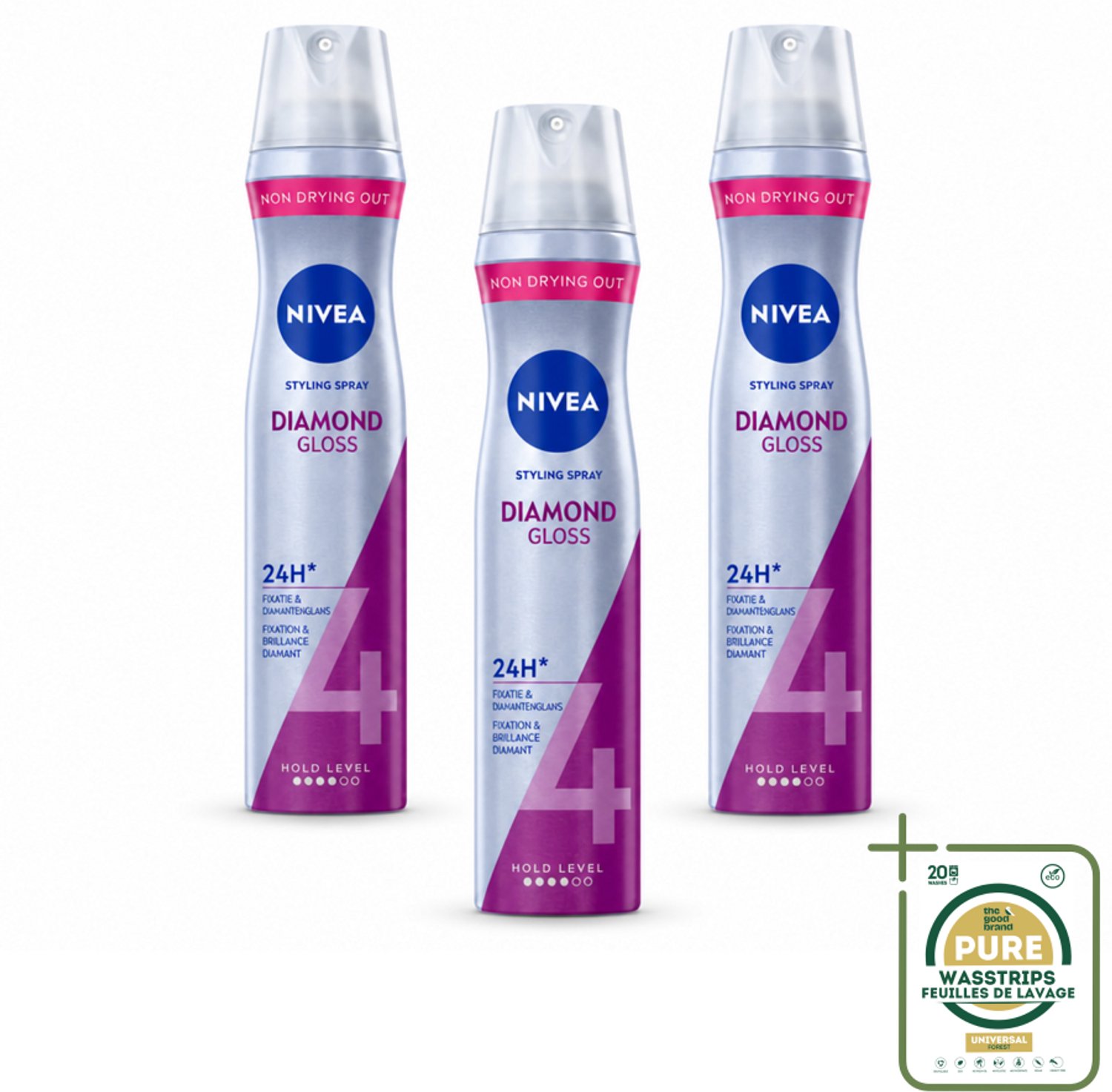 3 x NIVEA - Stylingspray - Diamantglans Verzorging - Sterkte 4 - 250 ml - Haarspray - Diamantglans - Haarverzorging - Haarfixatie - Macadamiaolie