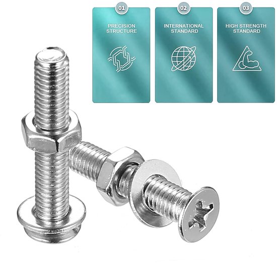 1110 stuks M3 Schroevenset, verzonken kop Schroeven moerenset, platkop schroeven en moerenset, Phillips machine schroevenassortiment, schroefdraad schroevenset met ringenset (zilver, M3) — afbeelding 4