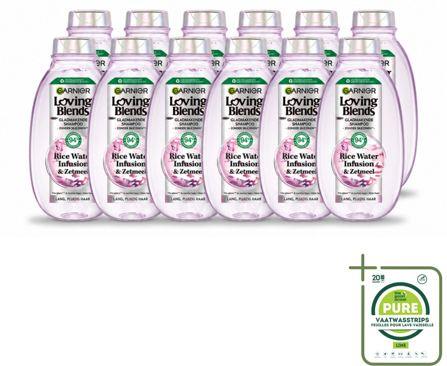 12 x Garnier - Loving Blends - Shampoo - Rice Water Infusion - Glans & Zachtheid - Lang Haar - 300 ml - Grootverpakking - Vaatwasstrips - Rijstwater Shampoo - Glans Haar - Zachtheid Haar - Hydratie Haar - Lang Haar Verzorging
