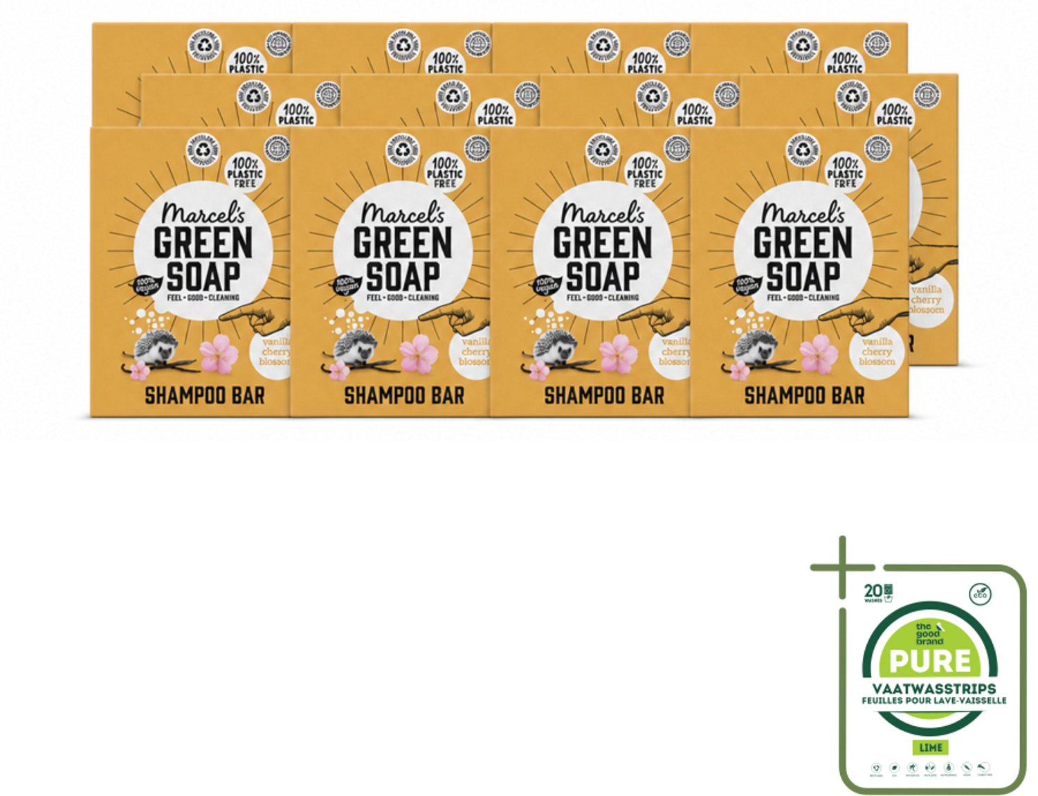 12 x Marcel's Green Soap - Shampoobar - Vanilla & Cherry Blossom - Versterkt & verzorgt - 90 gr - Grootverpakking - Vaatwasstrips - Shampoobar - Natuurlijke Shampoo - Biologisch Afbreekbaar - Vegan Shampoo - Plasticvrij