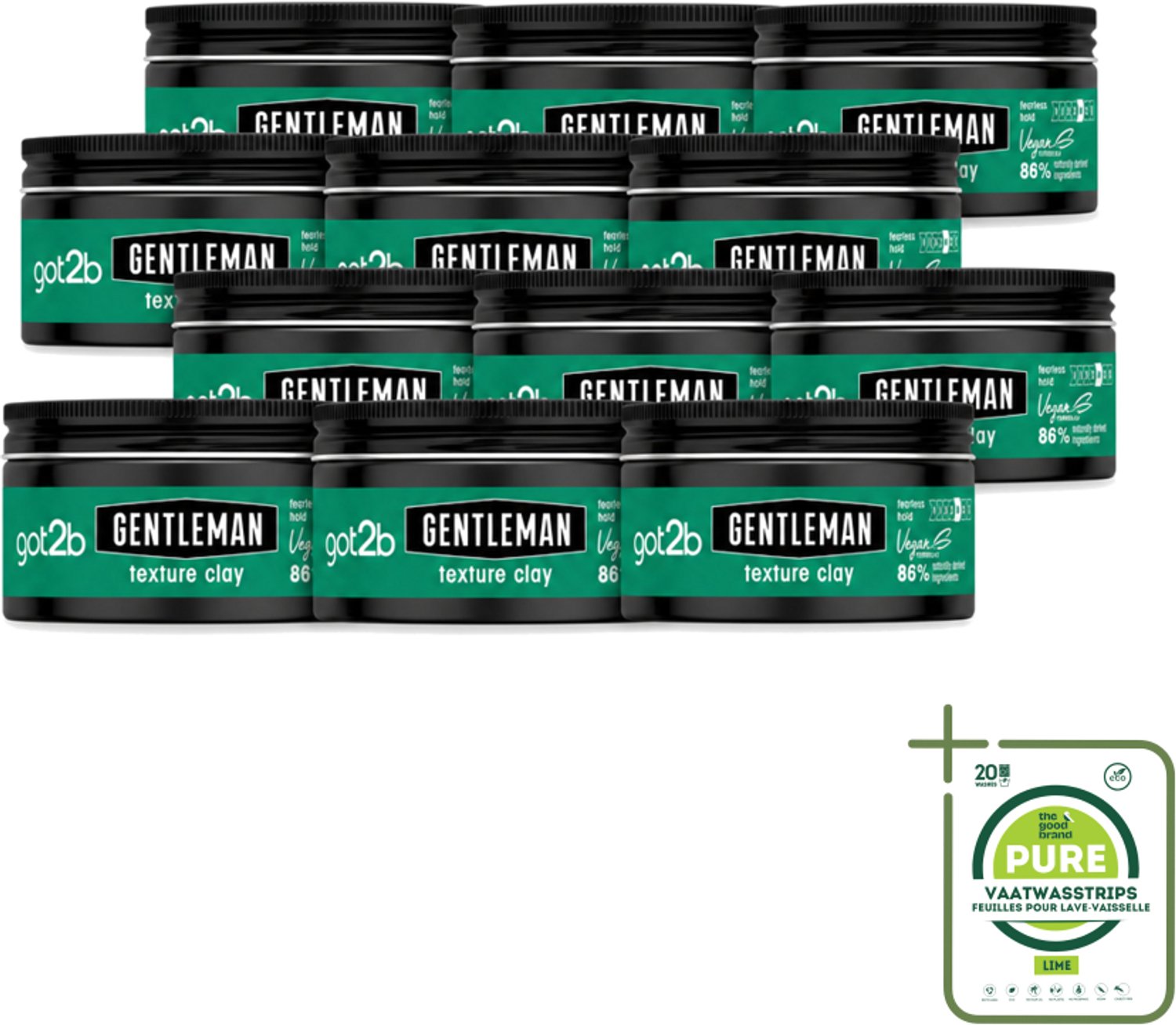 12 x Got2B - Texture Clay - Gentleman - 100 ml - Grootverpakking - Vaatwasstrips - Natuurlijke Haarlook - Matte Finish - Herenkapsel - Textuurklei - Stijlvol Haar