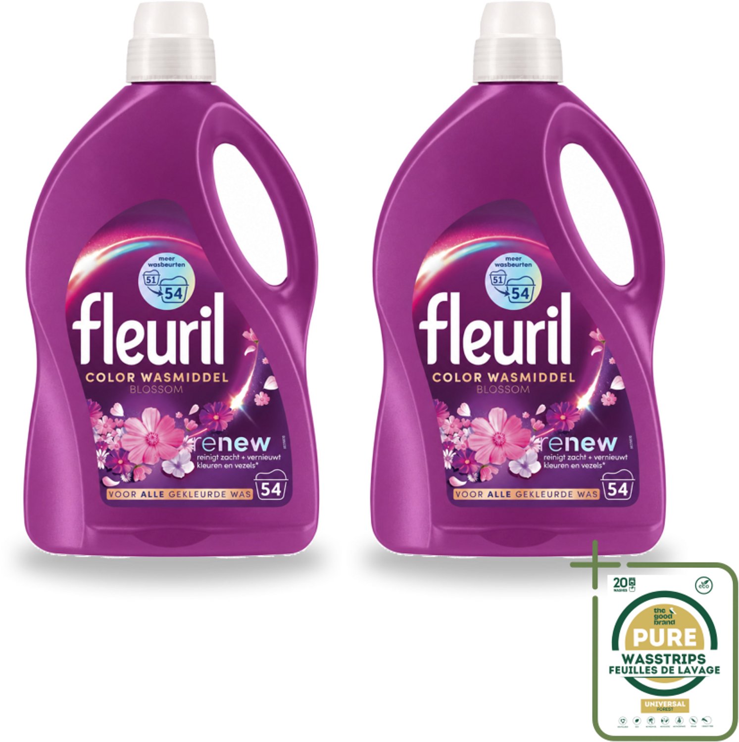 2 x Fleuril - Wasmiddel - Color Blossom Vloeibaar Wasmiddel - Kleurbehoud & Bloemige Geur - 54 wasbeurten - Wasstrips - Kleurbehoud - Bloemige Geur - Wasmiddel - Vloeibaar Wasmiddel - Gekleurde Was