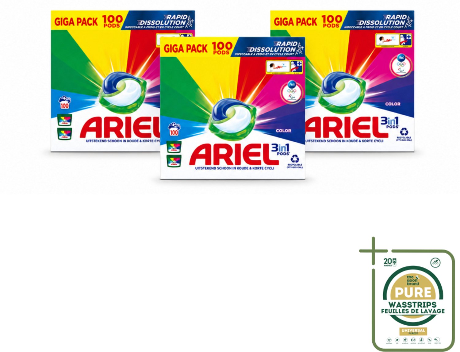 3 x Ariel - 3in1 Wasmiddel Pods - Color - 100 Pods - Wasstrips - Ariel 3in1 Pods Color - Wasmiddel Voor Gekleurde Was - Kleurbehoud - Reiniging - Vlekverwijdering