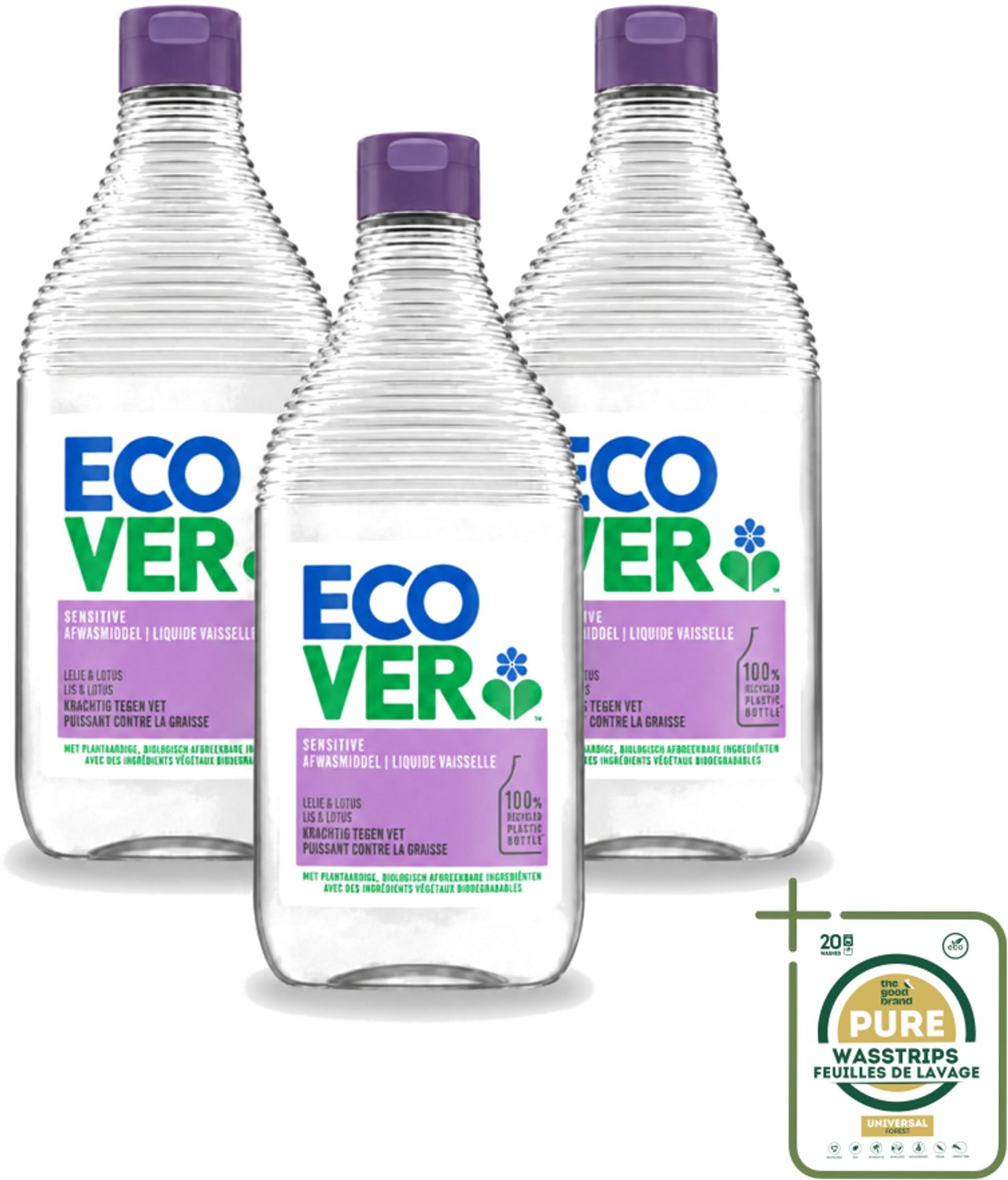 3 x Ecover - Afwasmiddel - Lelie & Lotus - 450 ml - Ecover Afwasmiddel - Natuurlijk Afwasmiddel - Plantaardig Afwasmiddel - Afwasmiddel Lelie En Lotus - Afwasmiddel Voor Vaat