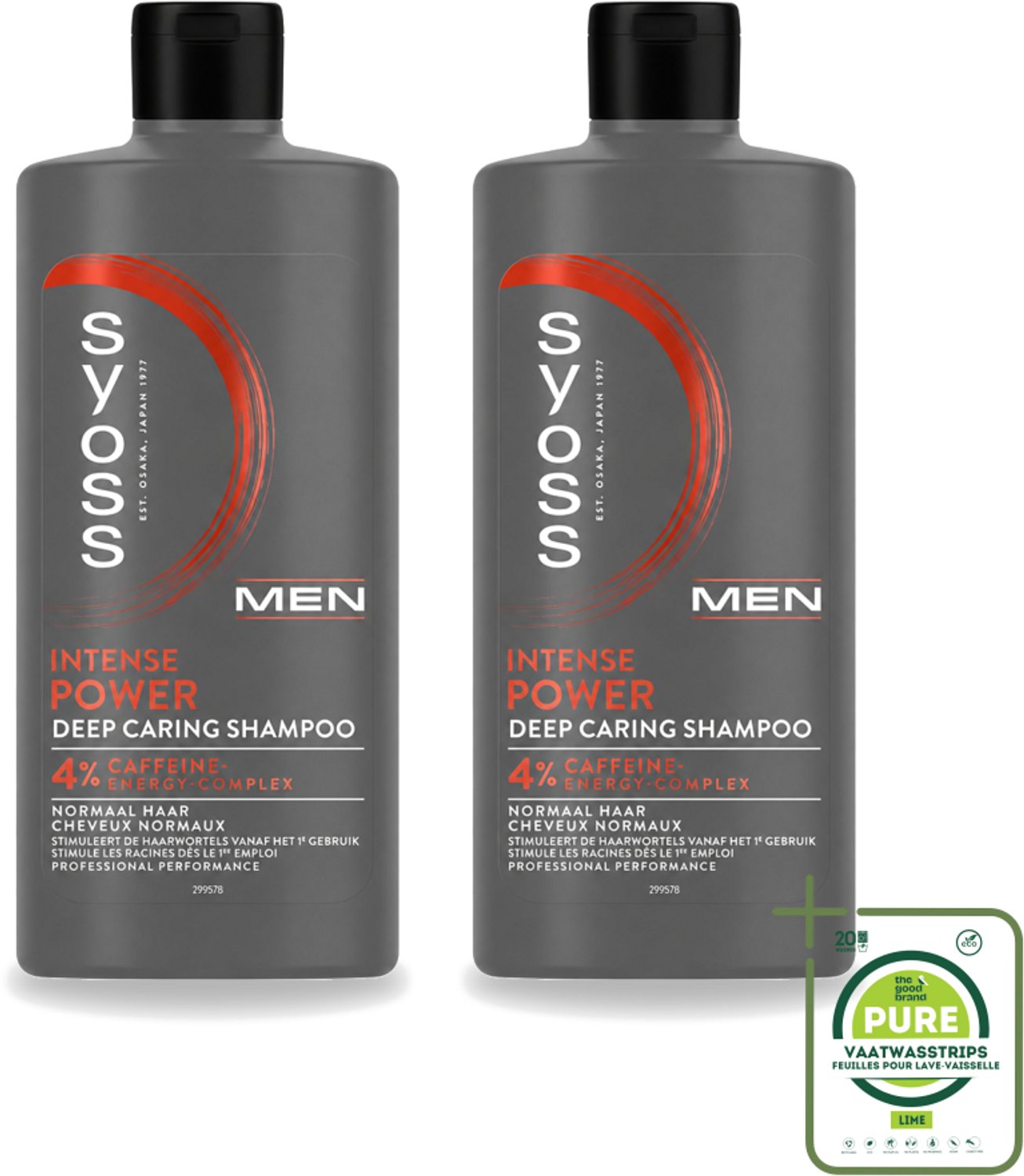 2 x SYOSS - Men Power - Shampoo - Langdurige Styling - 440ml - Grootverpakking - Vaatwasstrips - Mannelijk Haarverzorging - Krachtig Haar - Haar Stimulatie - Cafeïne Shampoo - Gezonde Haargroei
