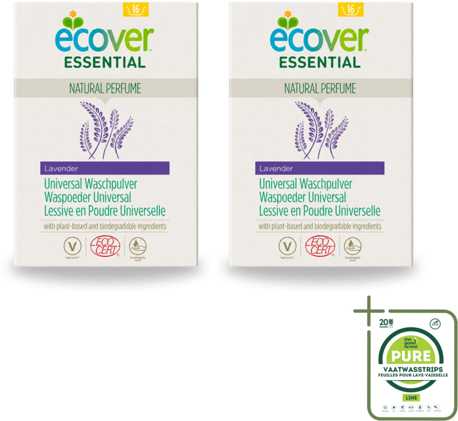 2 x Ecover - Waspoeder Essential - Universal - 1,2 kg - Grootverpakking - Vaatwasstrips - Waspoeder - Witte Was - Stralend Wit - Plantaardig Waspoeder - Biologisch Afbreekbaar
