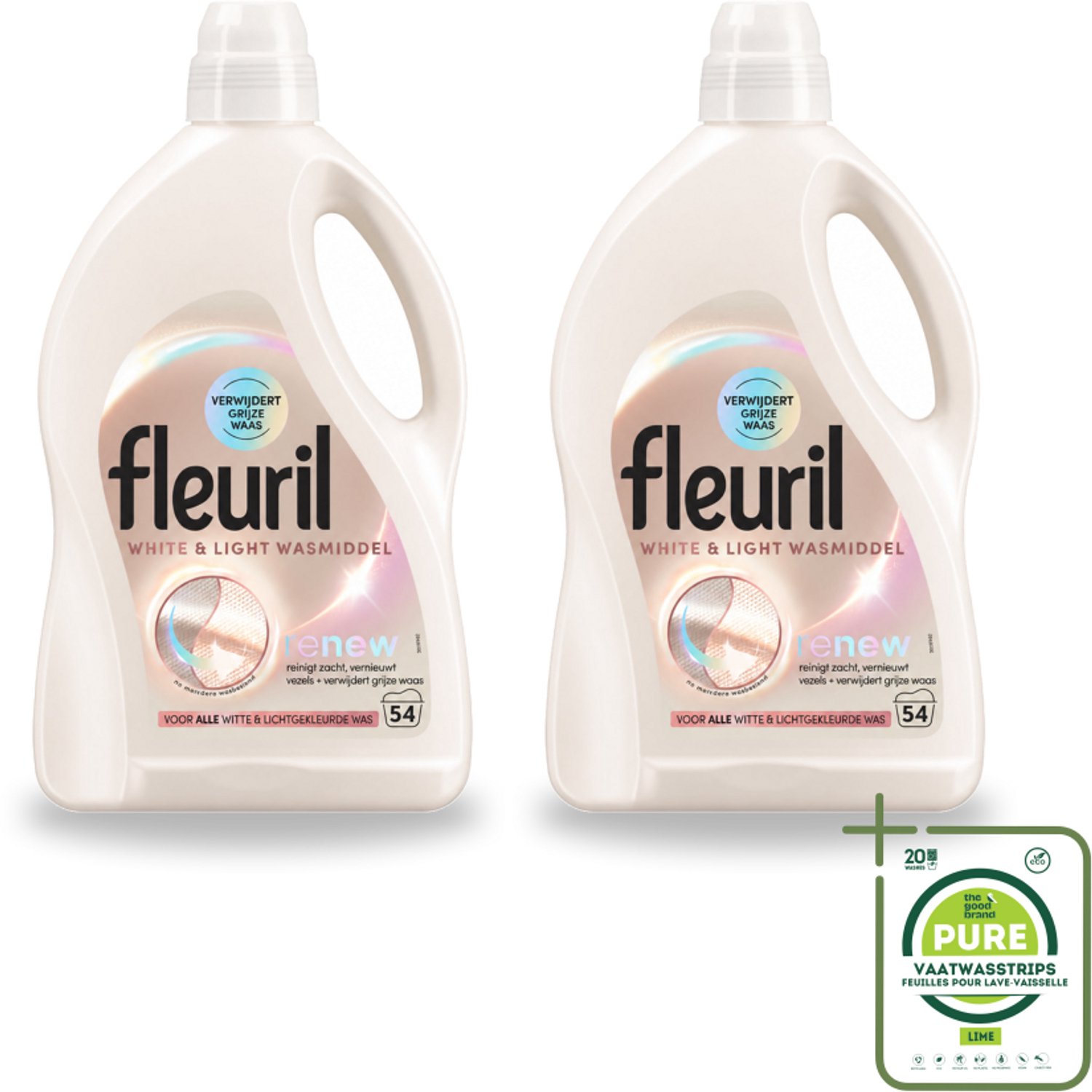 2 x Fleuril - Wasmiddel - White & Light Vloeibaar Wasmiddel - Witte & Lichte Was - 54 wasbeurten - Grootverpakking - Wit Wasmiddel - Licht Wasmiddel - Wasmiddel Voor Witte Kleding - Wasmiddel Voor Lichte Kleding - Wasmiddel Met Kleurherstel