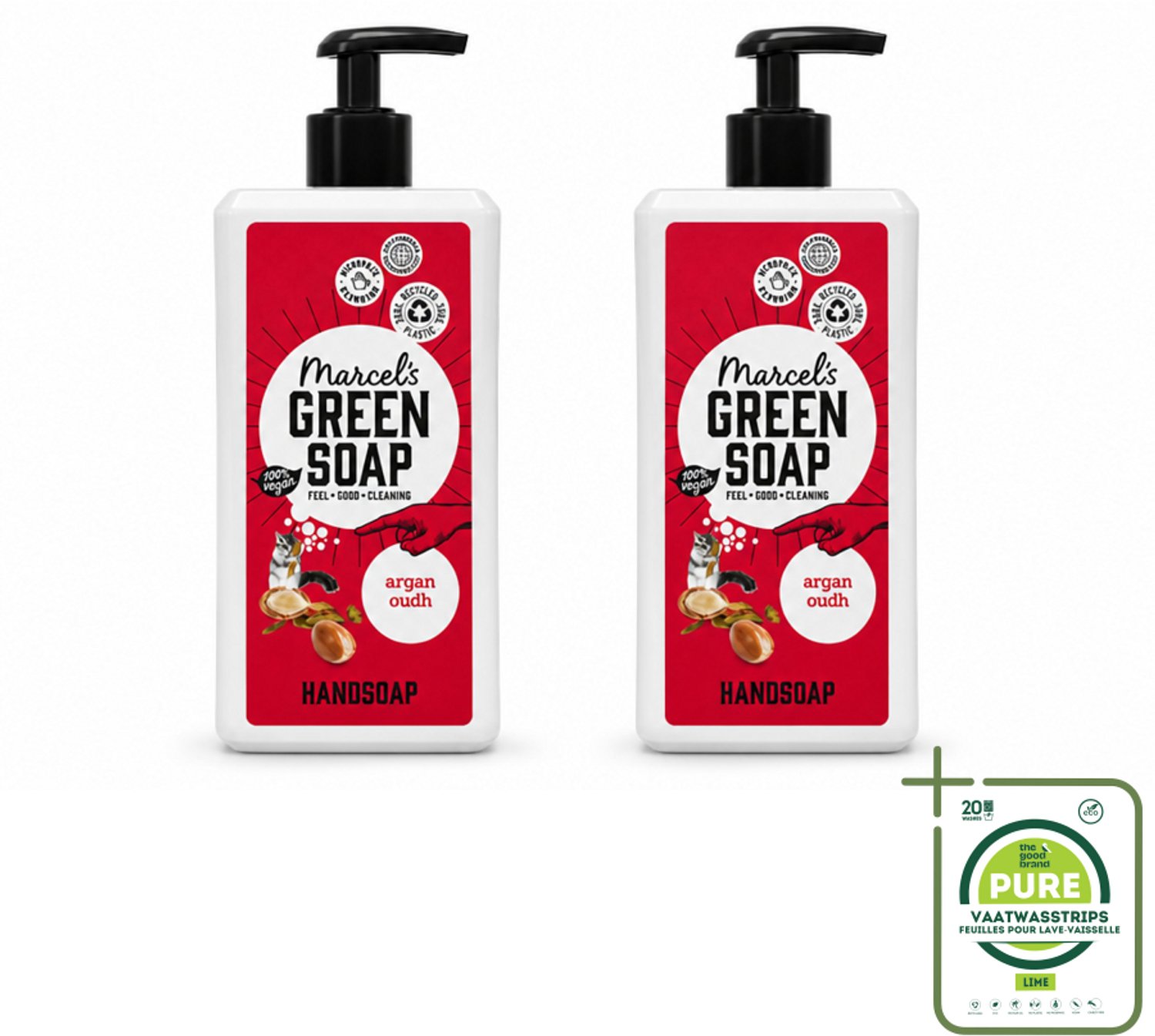 2 x Marcel's Green Soap - Handzeep Argan & Oudh - Plantaardig & duurzaam - 500 ml - Grootverpakking - Vaatwasstrips - Handzeep - Natuurlijke Handzeep - Arganolie - Oudh - Plantaardige Handzeep