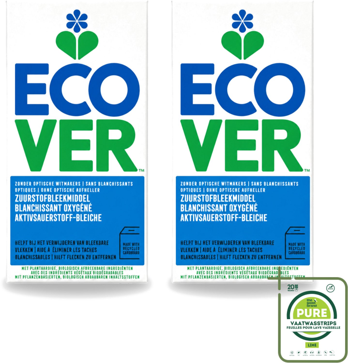 2 x Ecover - Zuurstofbleekmiddel - 400 g - Grootverpakking - Vaatwasstrips - Zuurstofbleekmiddel - Natuurlijke Wasmiddelen - Chloorvrije Bleekmiddel - Vlekverwijdering - Wasmiddel