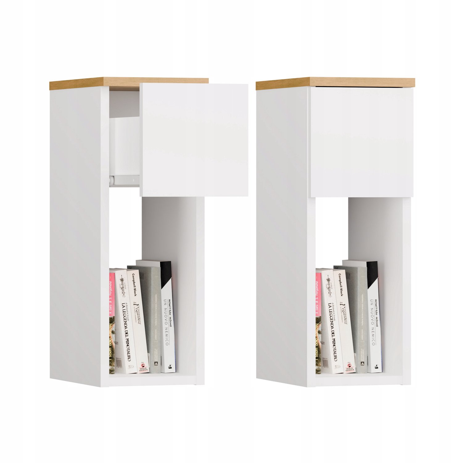 TOP E SHOP Nachtkastje GALAX 20 1S - Wit met Eikenhouten Accent - Slaapkamer