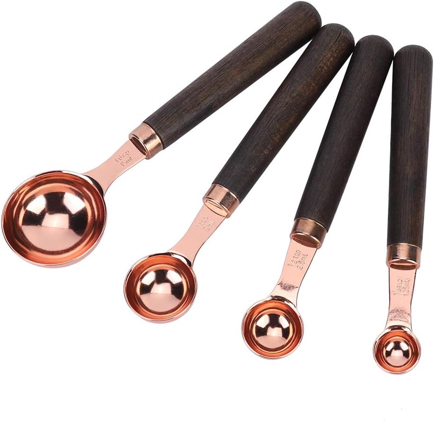 Maatlepel, 4 Stuks/set Roestvrijstalen Maatlepelset Rosé Goud Met Houten Handvat Bakvormen
